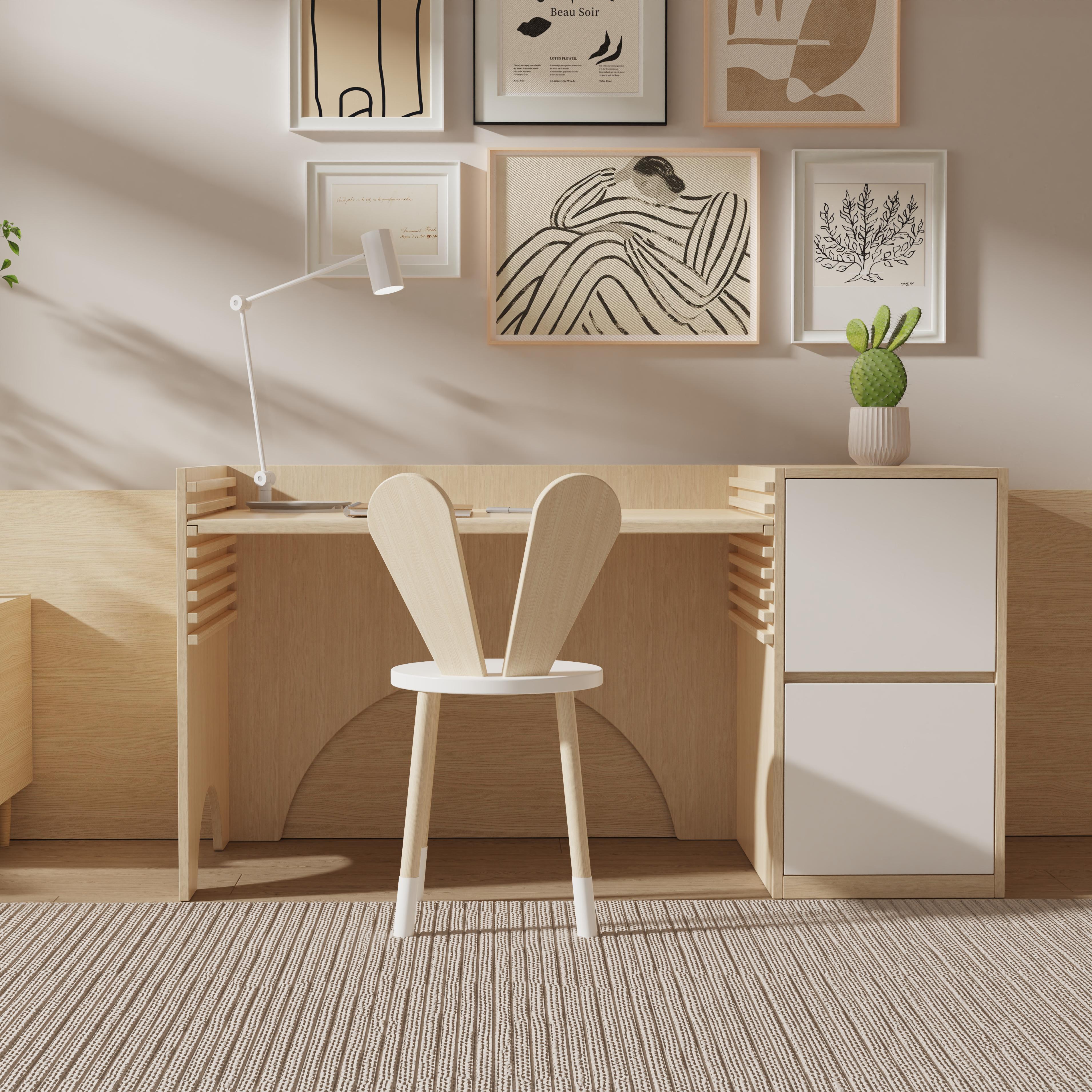 Growing Children Study Desk And Chair Set Solid Wood Desk With Bunny Ear Chair Adjustable Height