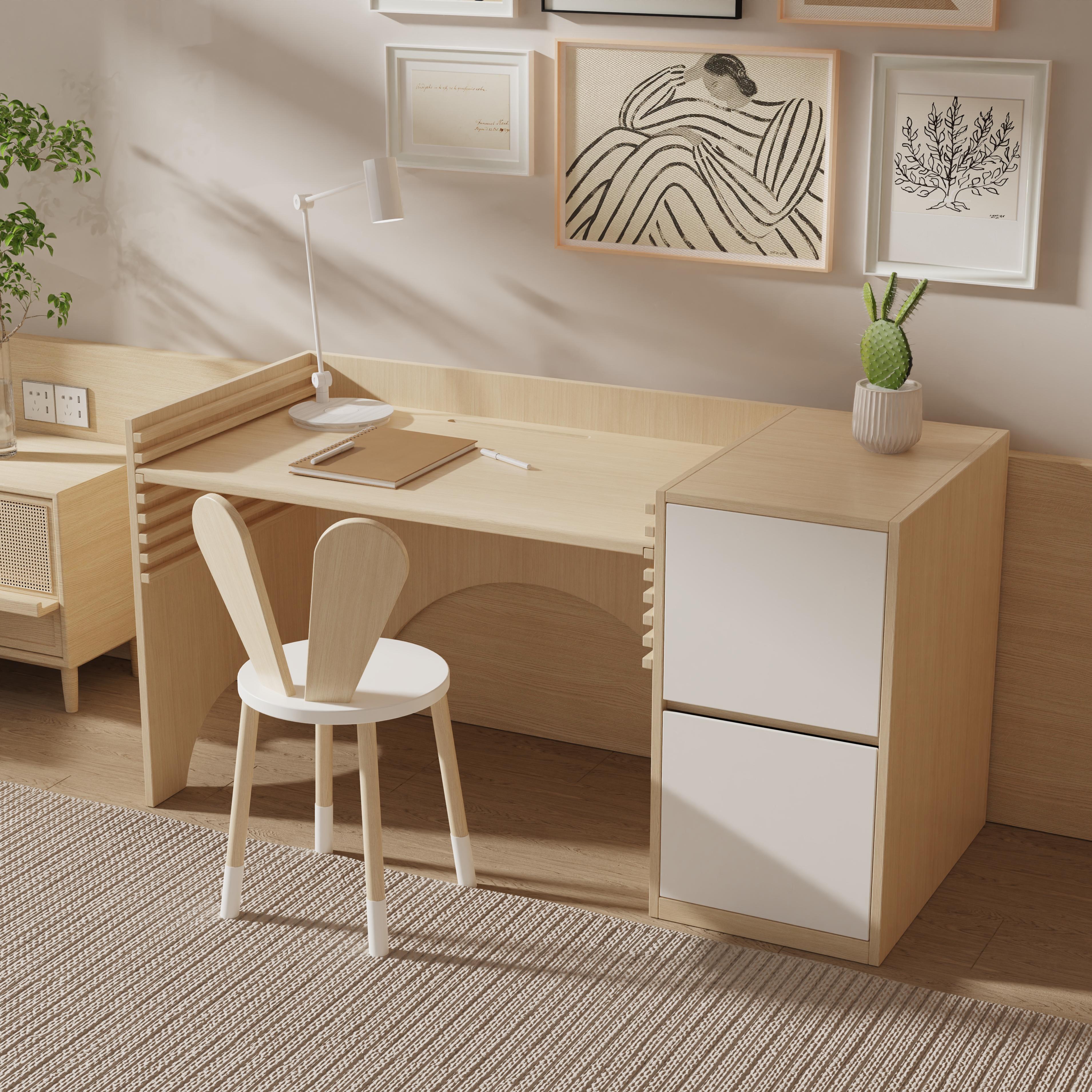 Growing Children Study Desk And Chair Set Solid Wood Desk With Bunny Ear Chair Adjustable Height