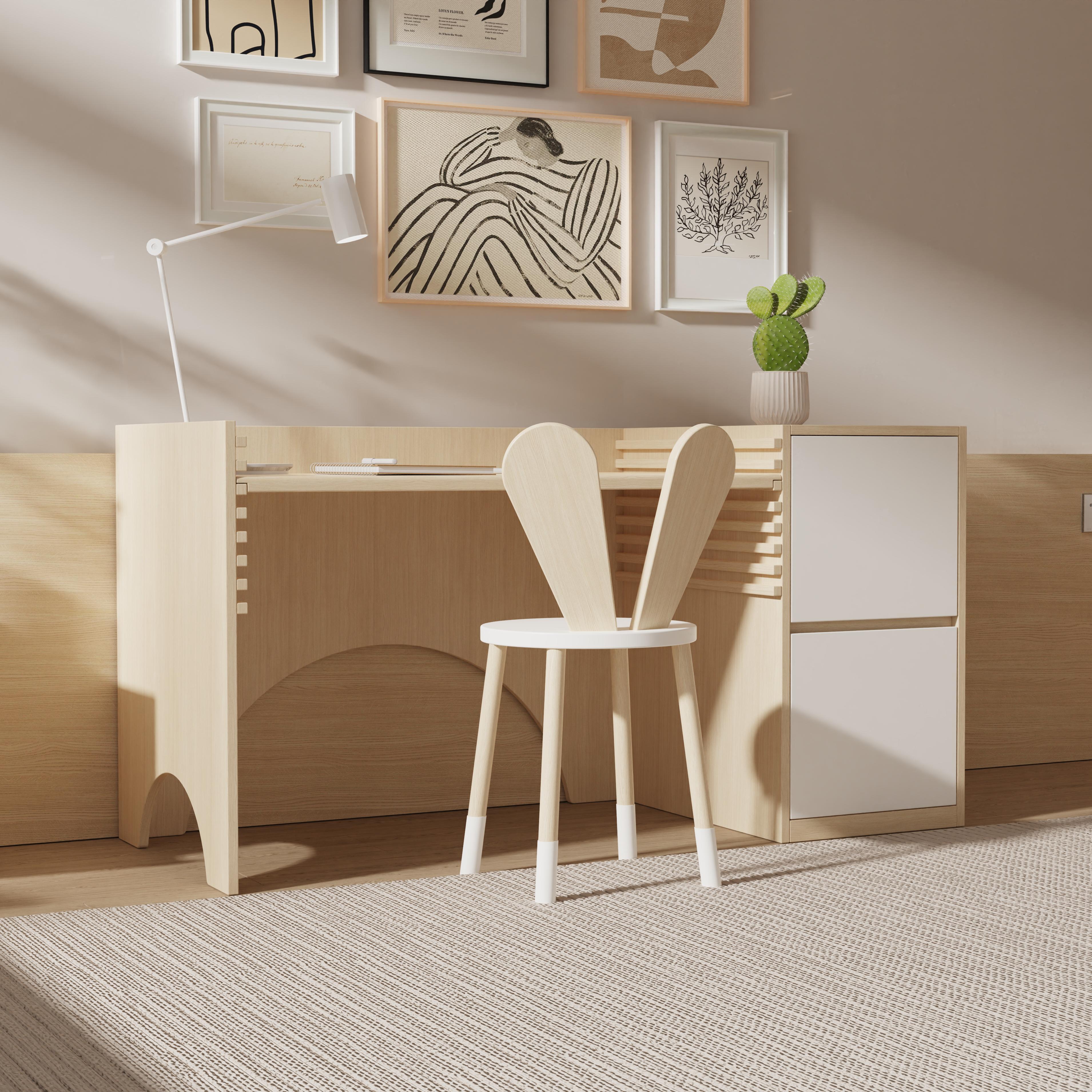 Growing Children Study Desk And Chair Set Solid Wood Desk With Bunny Ear Chair Adjustable Height