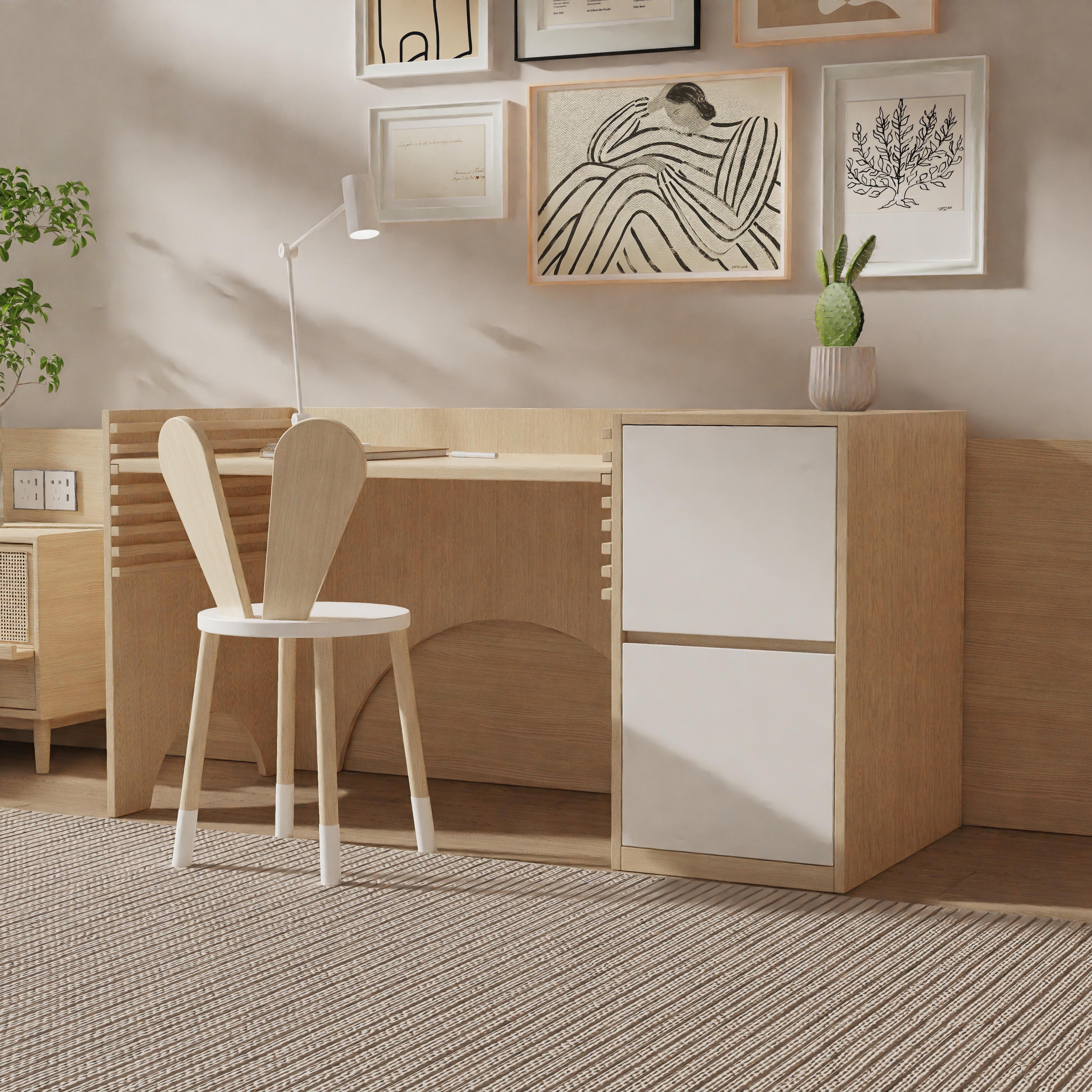 Growing Children Study Desk And Chair Set Solid Wood Desk With Bunny Ear Chair Adjustable Height