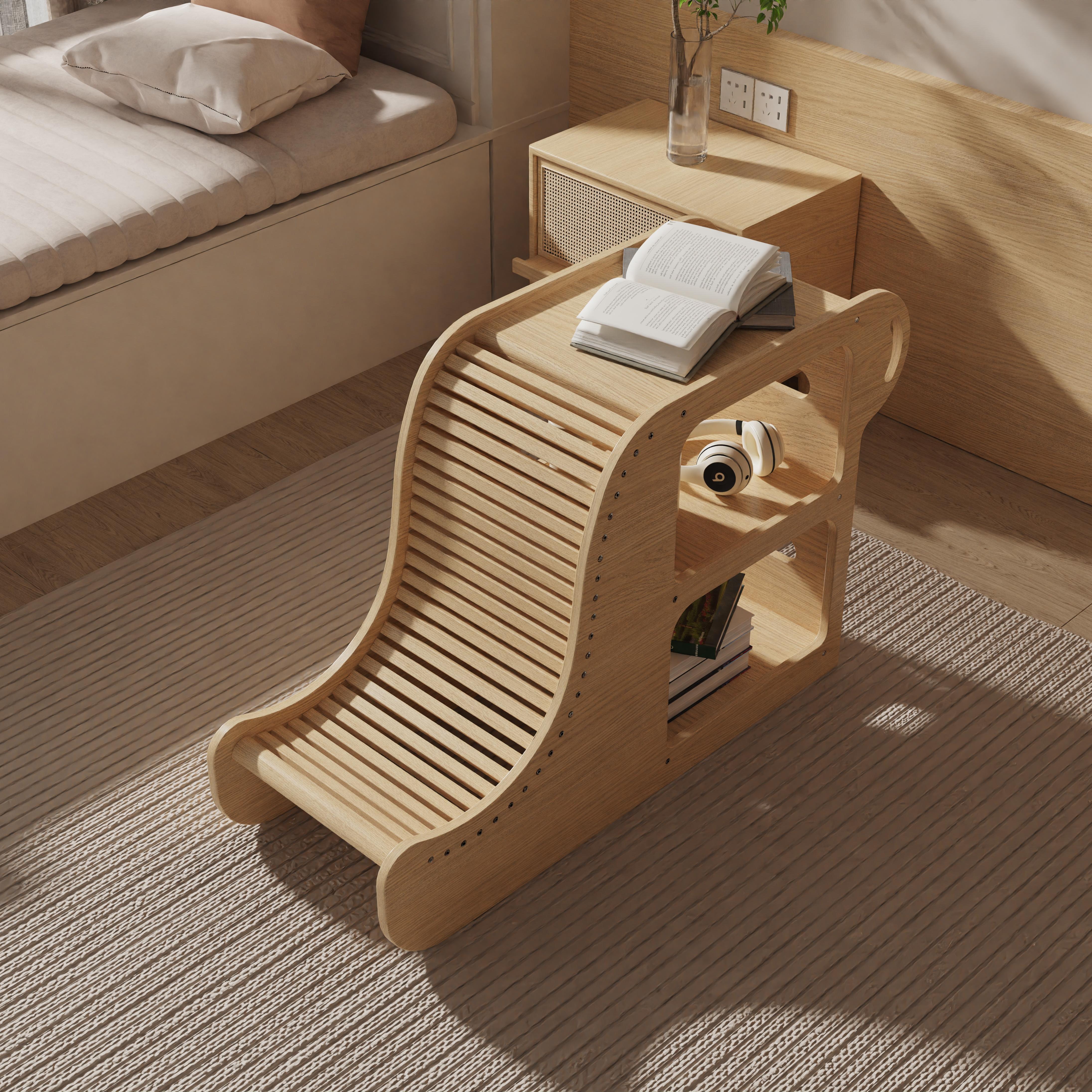 Nordic Solid Wood Side Table With Bookshelf Multifunctional Nightstand for Bedroom Living Room Minim