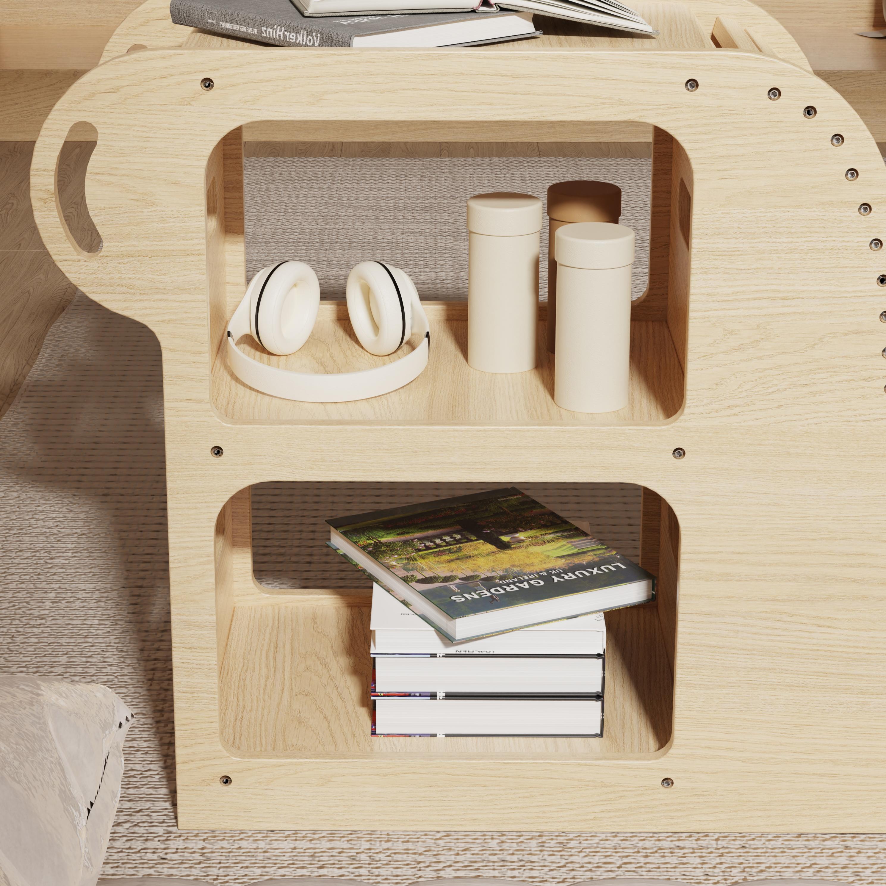 Nordic Solid Wood Side Table With Bookshelf Multifunctional Nightstand for Bedroom Living Room Minim