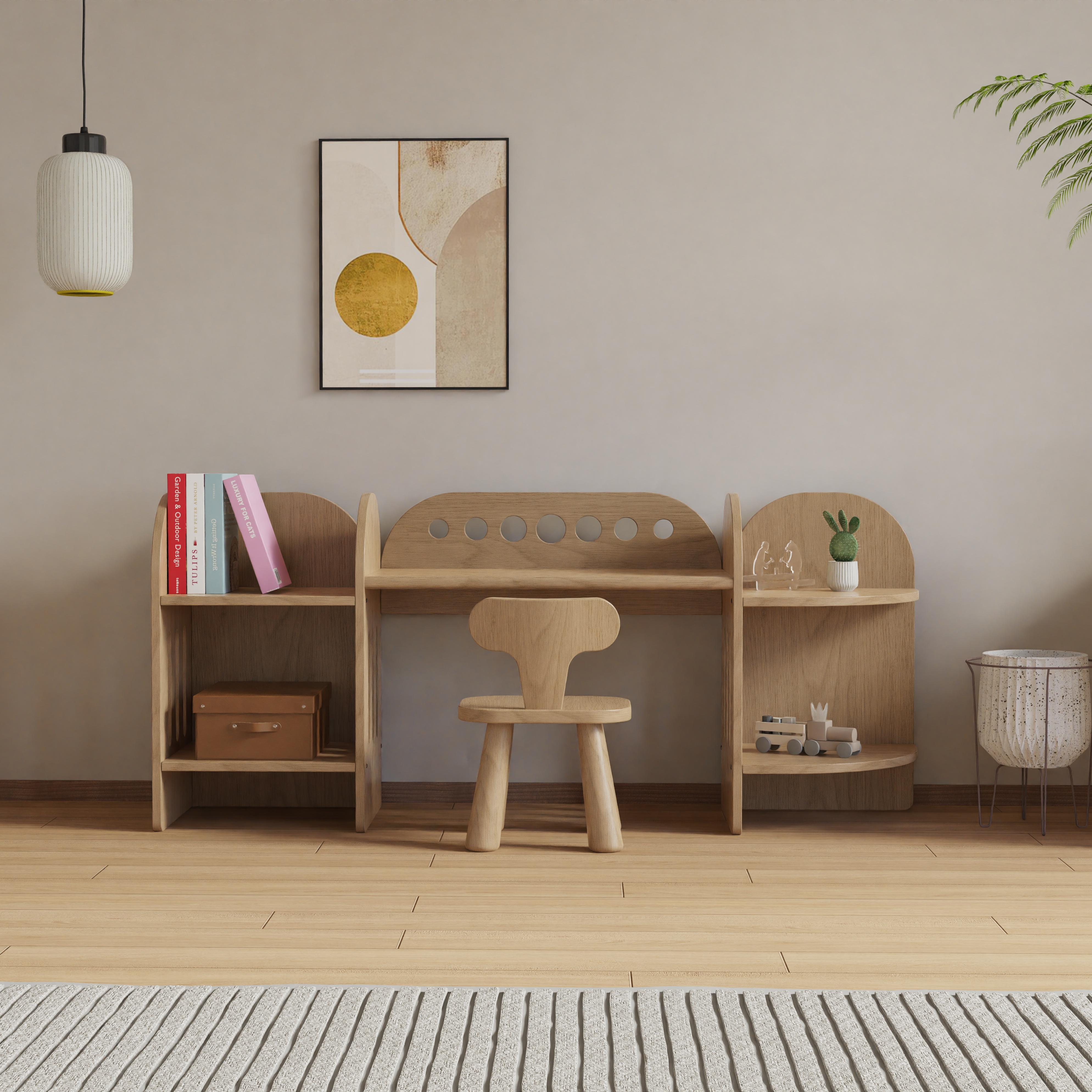 Nordic Solid Wood Kids Study Desk Set With Bookshelf Chair for Home School Playroom Space Saving