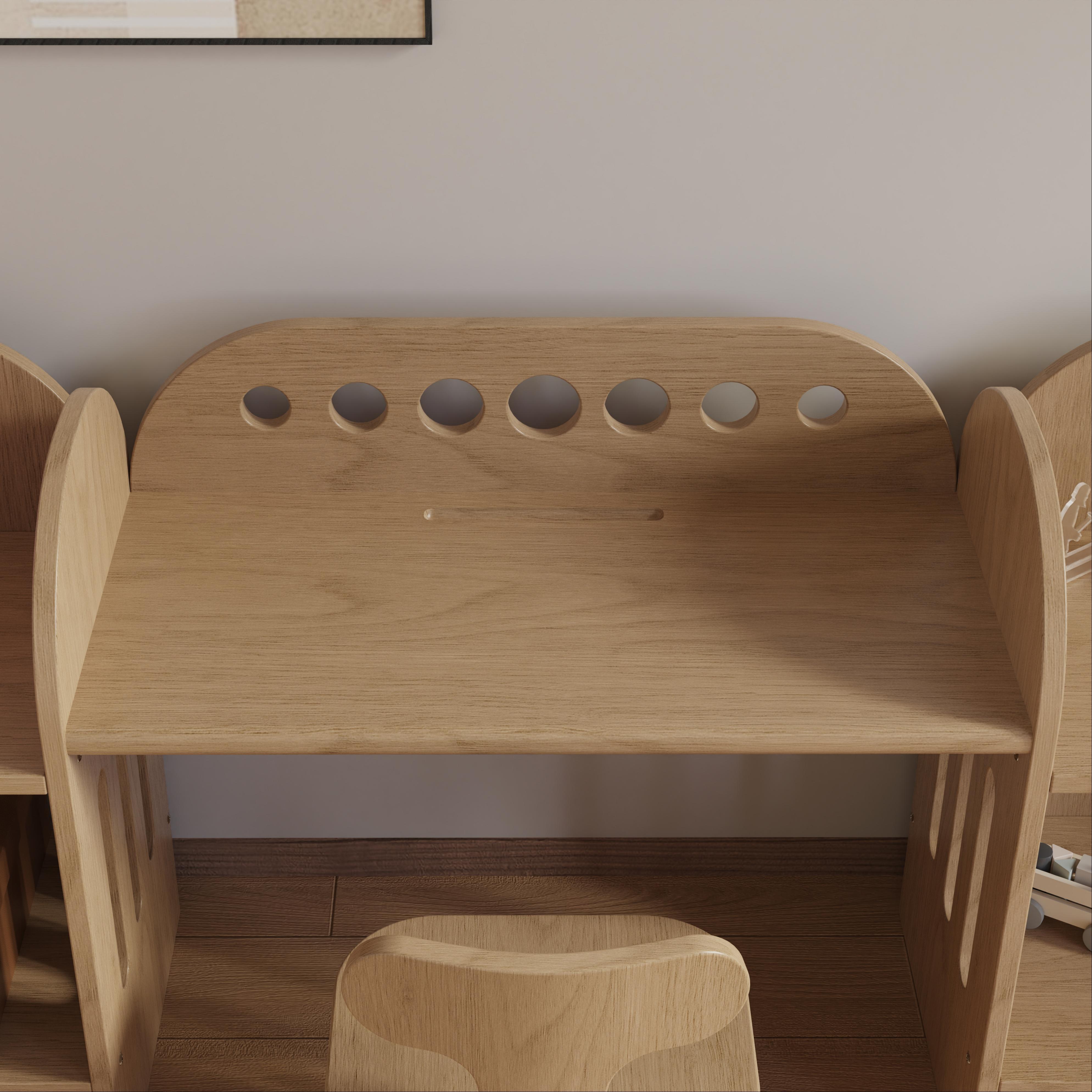 Nordic Solid Wood Kids Study Desk Set With Bookshelf Chair for Home School Playroom Space Saving