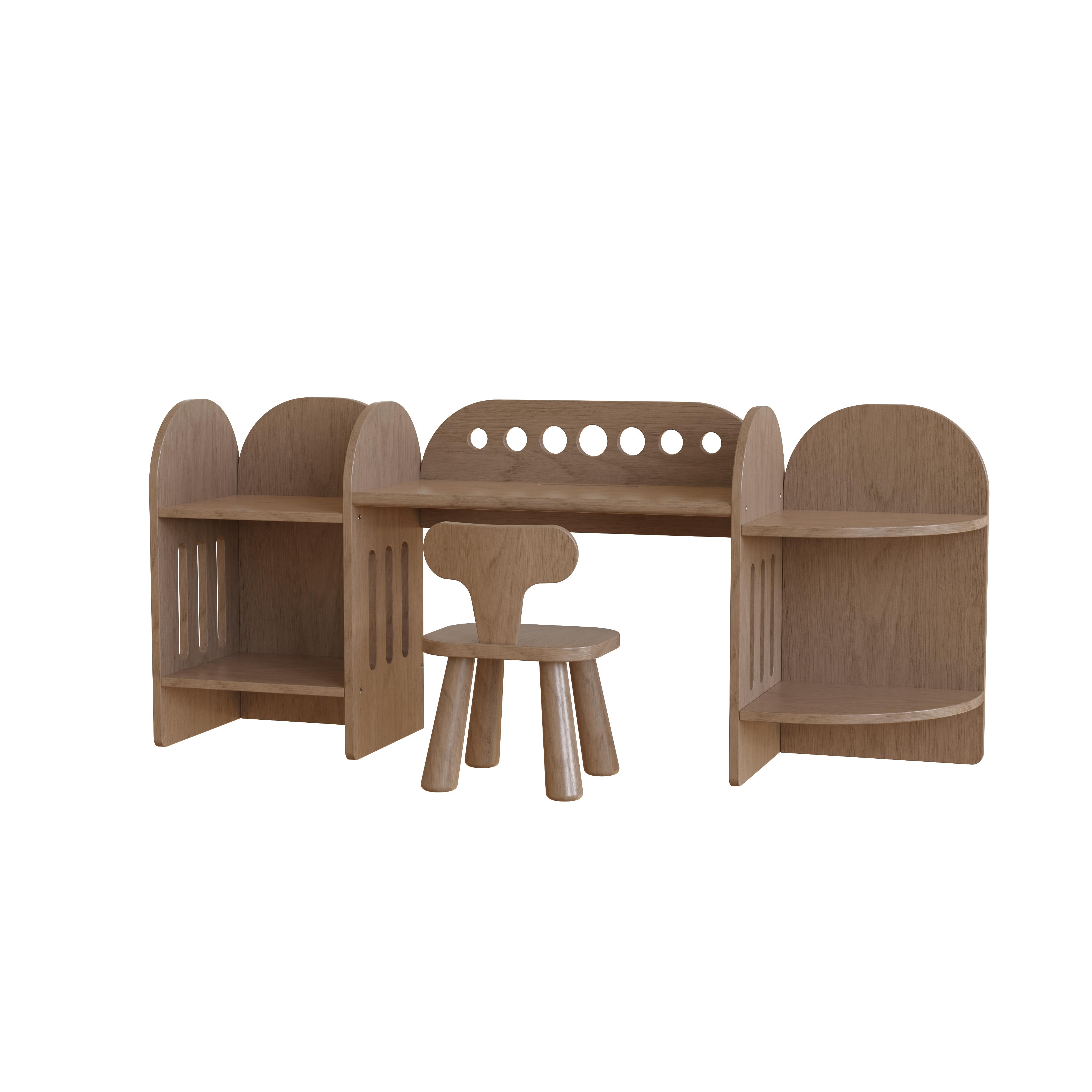 Nordic Solid Wood Kids Study Desk Set With Bookshelf Chair for Home School Playroom Space Saving