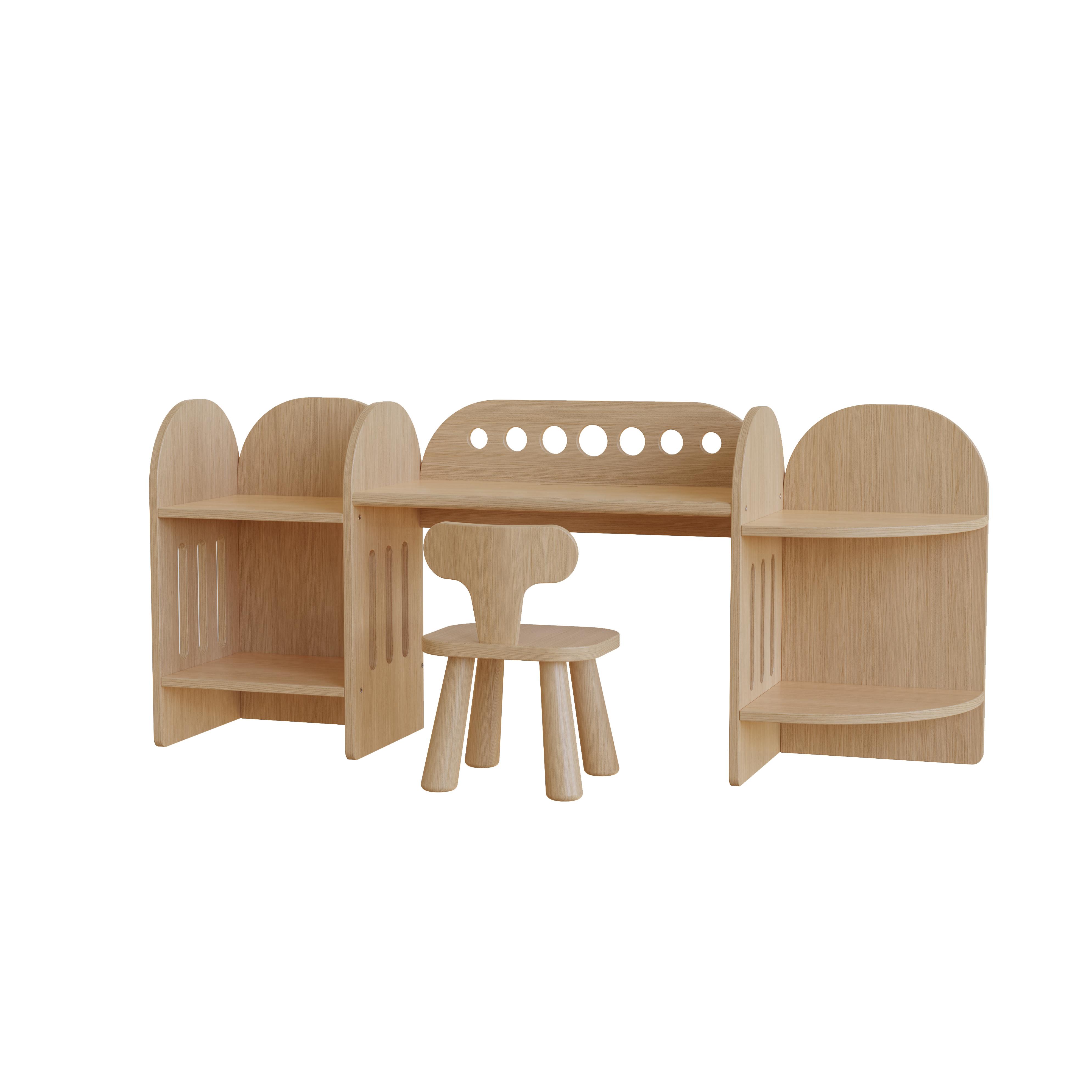 Nordic Solid Wood Kids Study Desk Set With Bookshelf Chair for Home School Playroom Space Saving