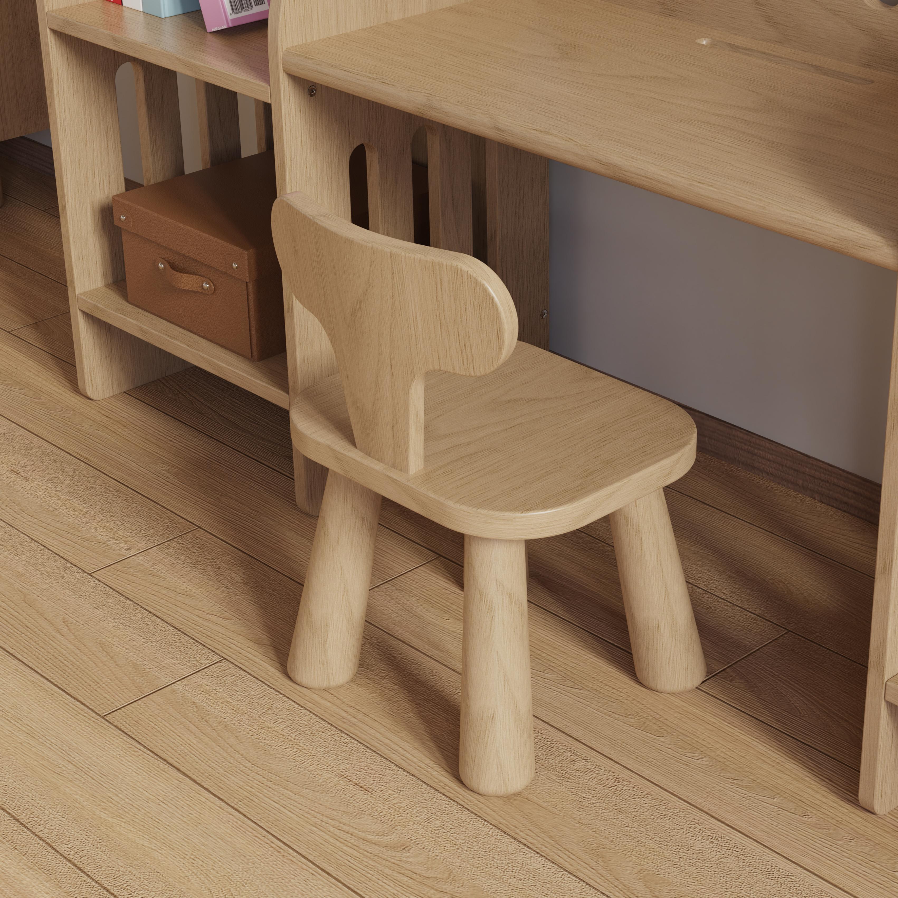Nordic Solid Wood Kids Study Desk Set With Bookshelf Chair for Home School Playroom Space Saving