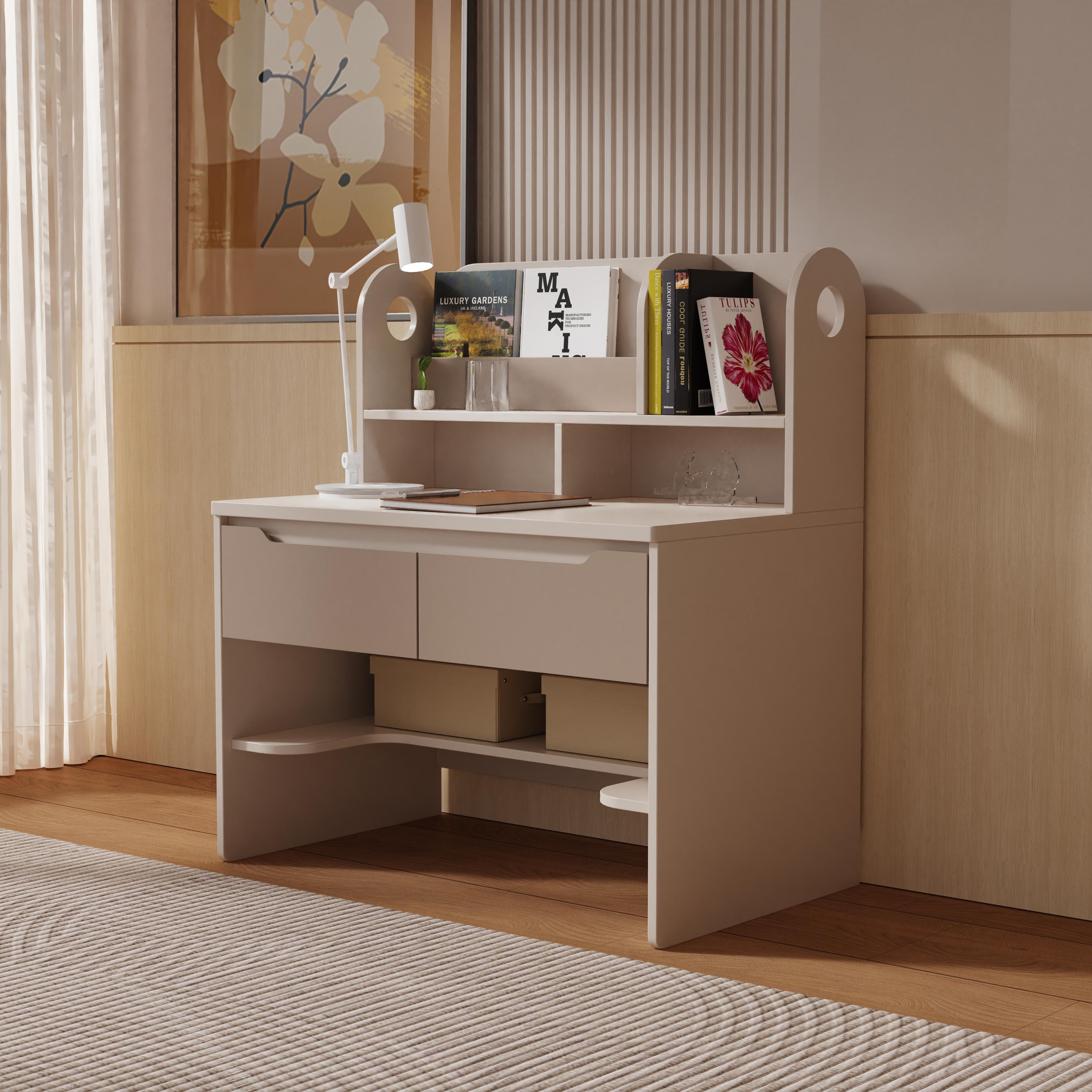 Modern White Kids Study Desk With Bookshelf Drawer for Home School Office Multi Use Eco Board Easy C