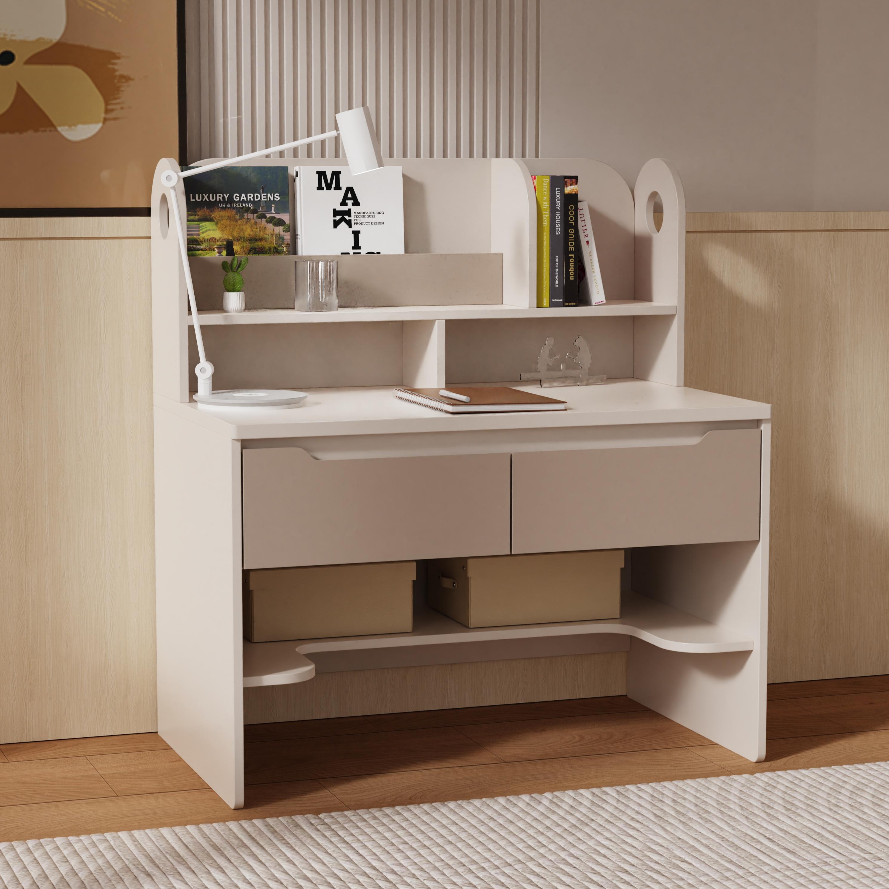 Modern White Kids Study Desk With Bookshelf Drawer for Home School Office Multi Use Eco Board Easy C