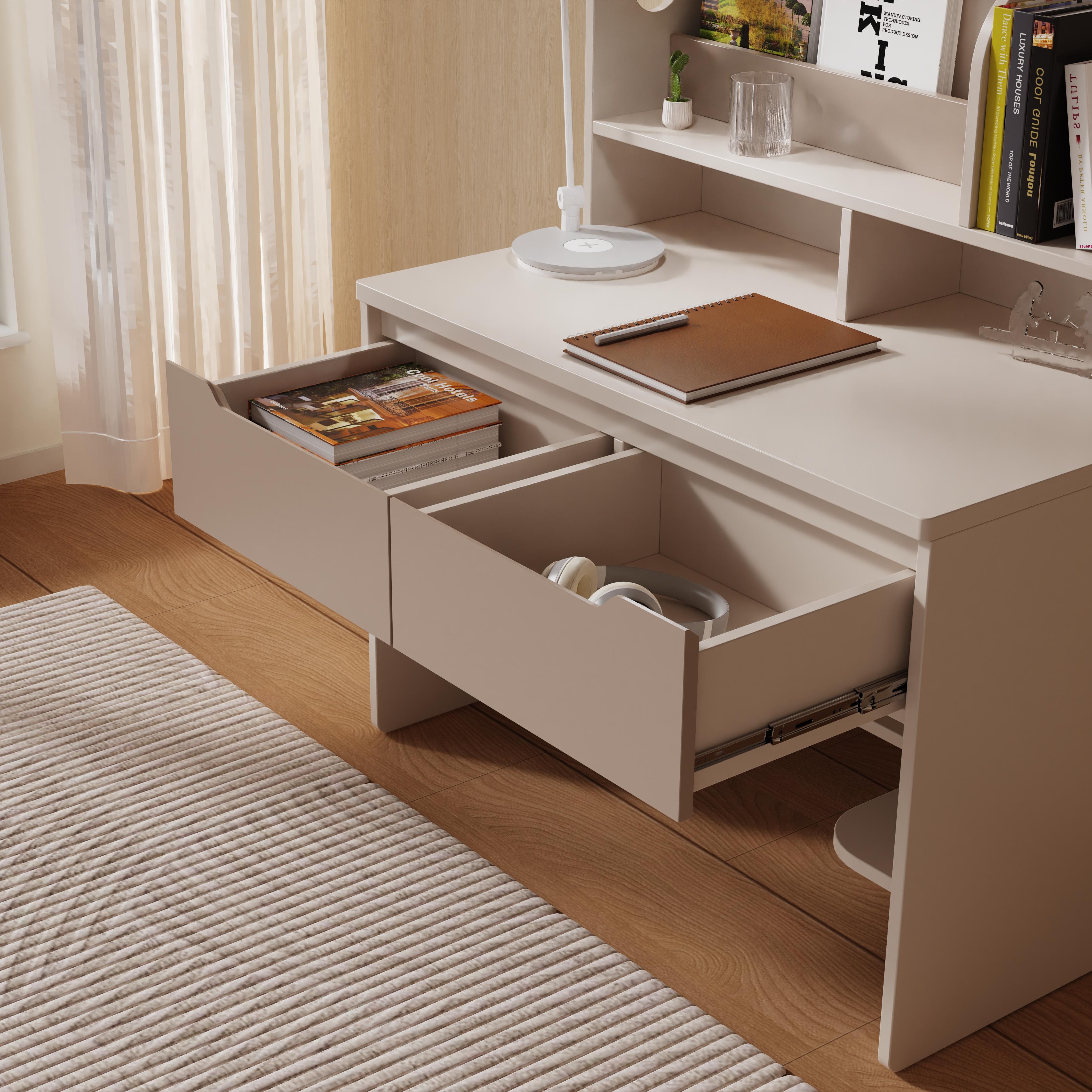 Modern White Kids Study Desk With Bookshelf Drawer for Home School Office Multi Use Eco Board Easy C