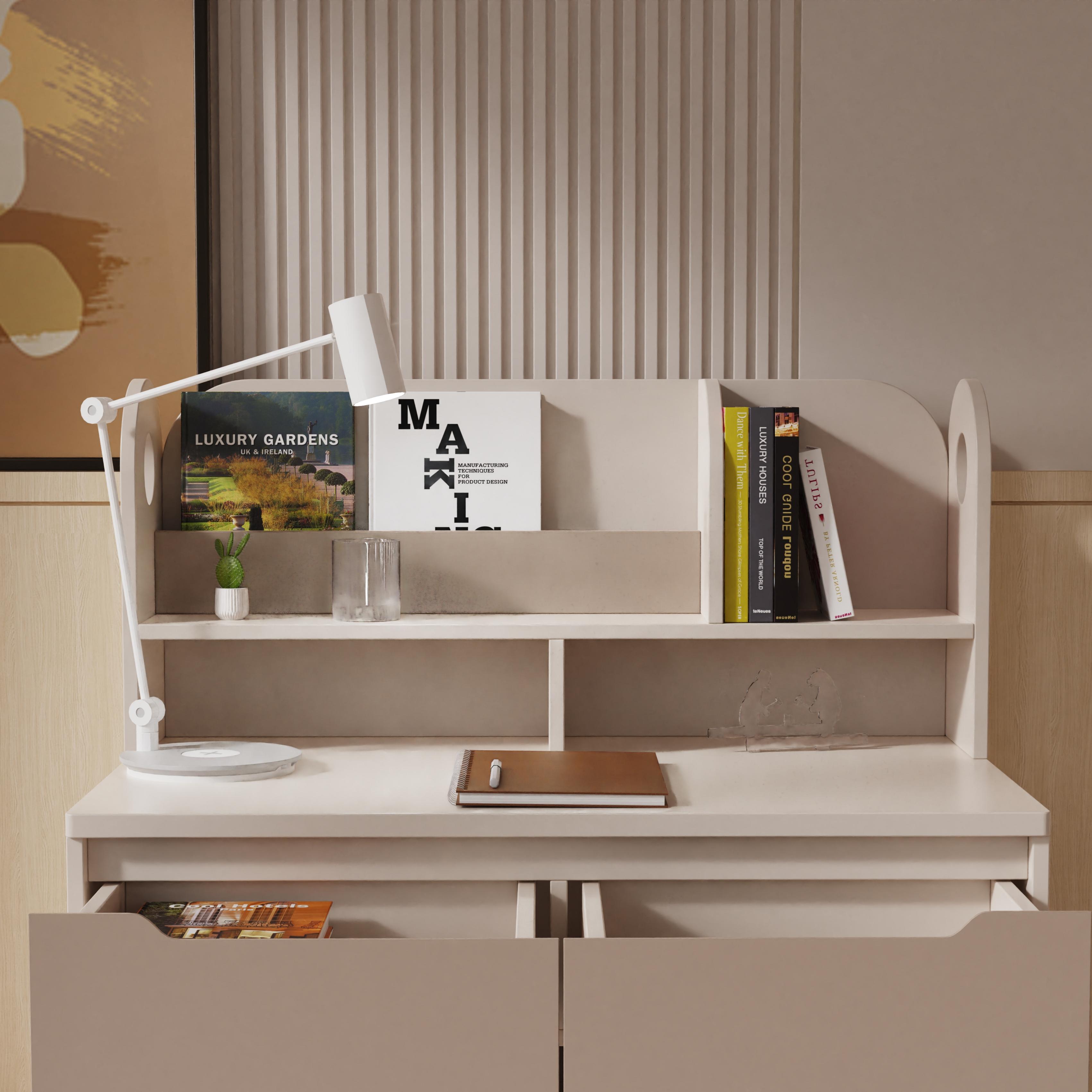 Modern White Kids Study Desk With Bookshelf Drawer for Home School Office Multi Use Eco Board Easy C