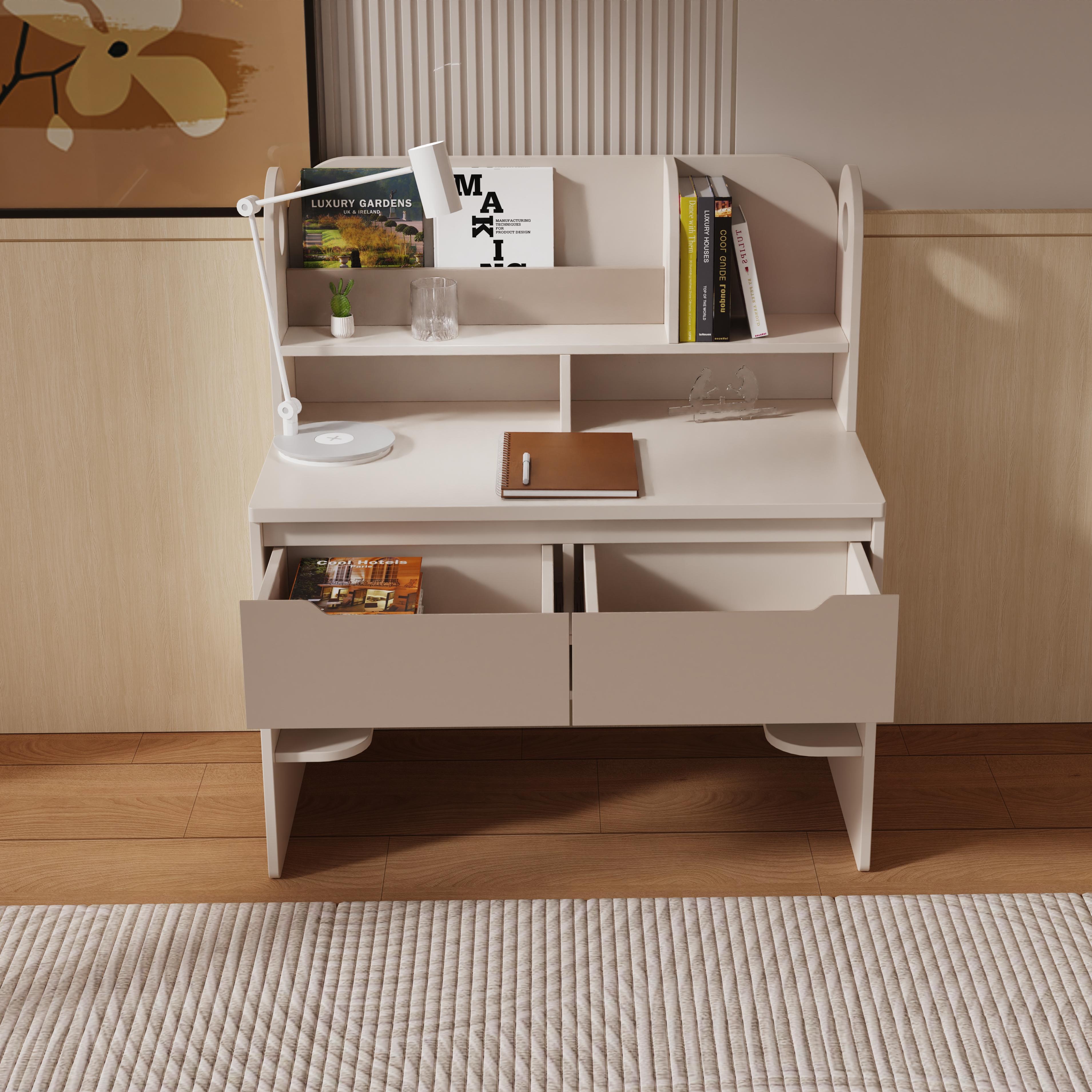 Modern White Kids Study Desk With Bookshelf Drawer for Home School Office Multi Use Eco Board Easy C