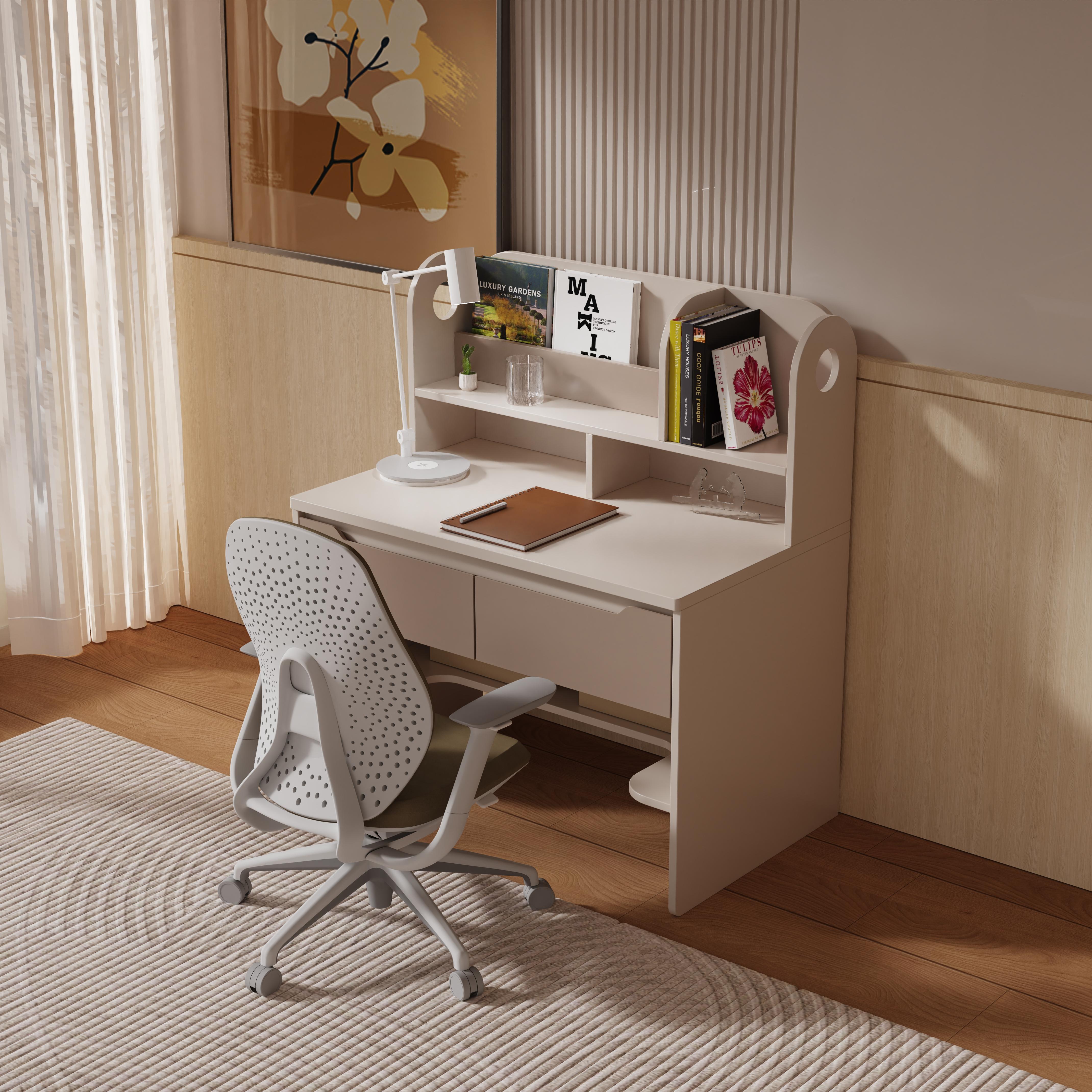 Modern White Kids Study Desk With Bookshelf Drawer for Home School Office Multi Use Eco Board Easy C