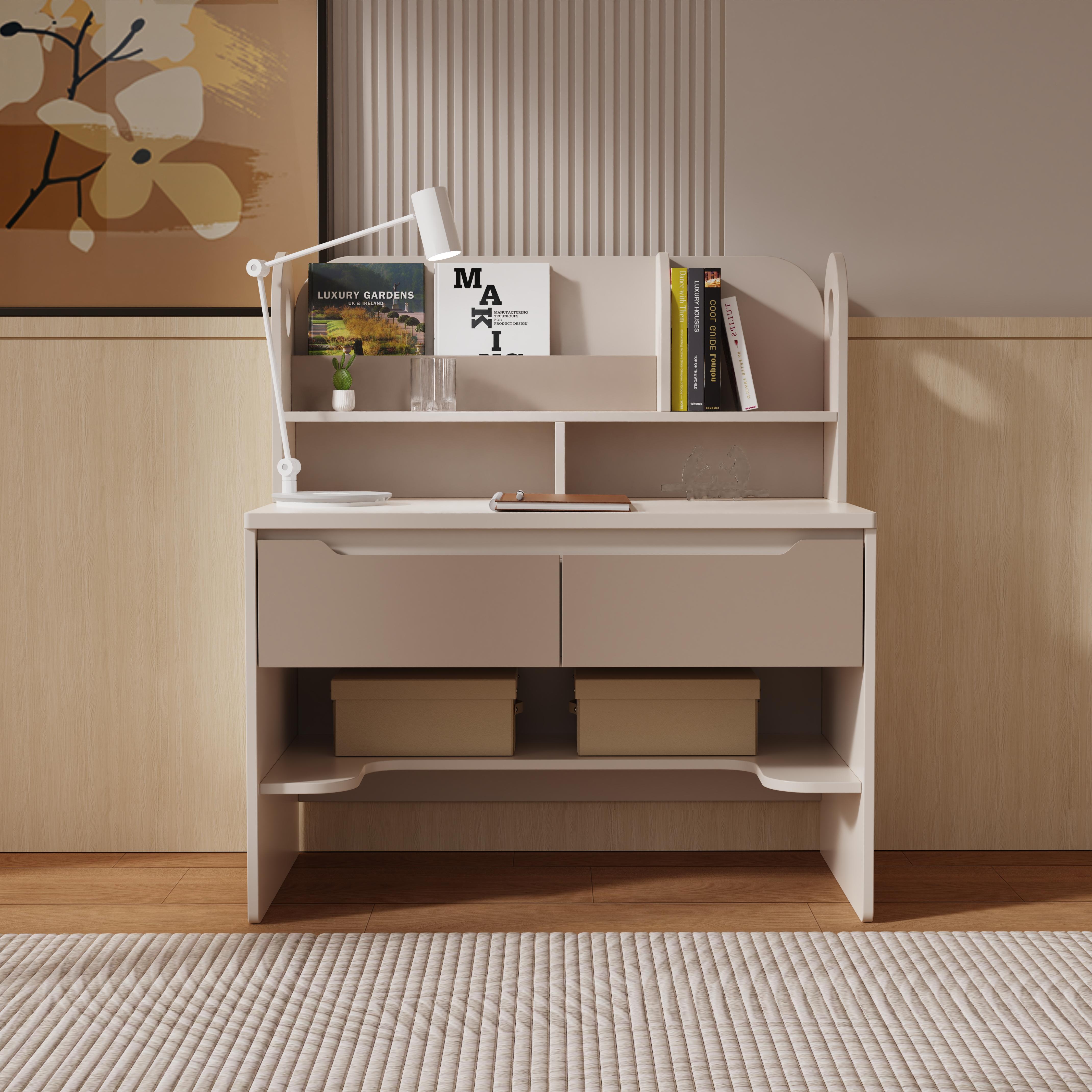 Modern White Kids Study Desk With Bookshelf Drawer for Home School Office Multi Use Eco Board Easy C