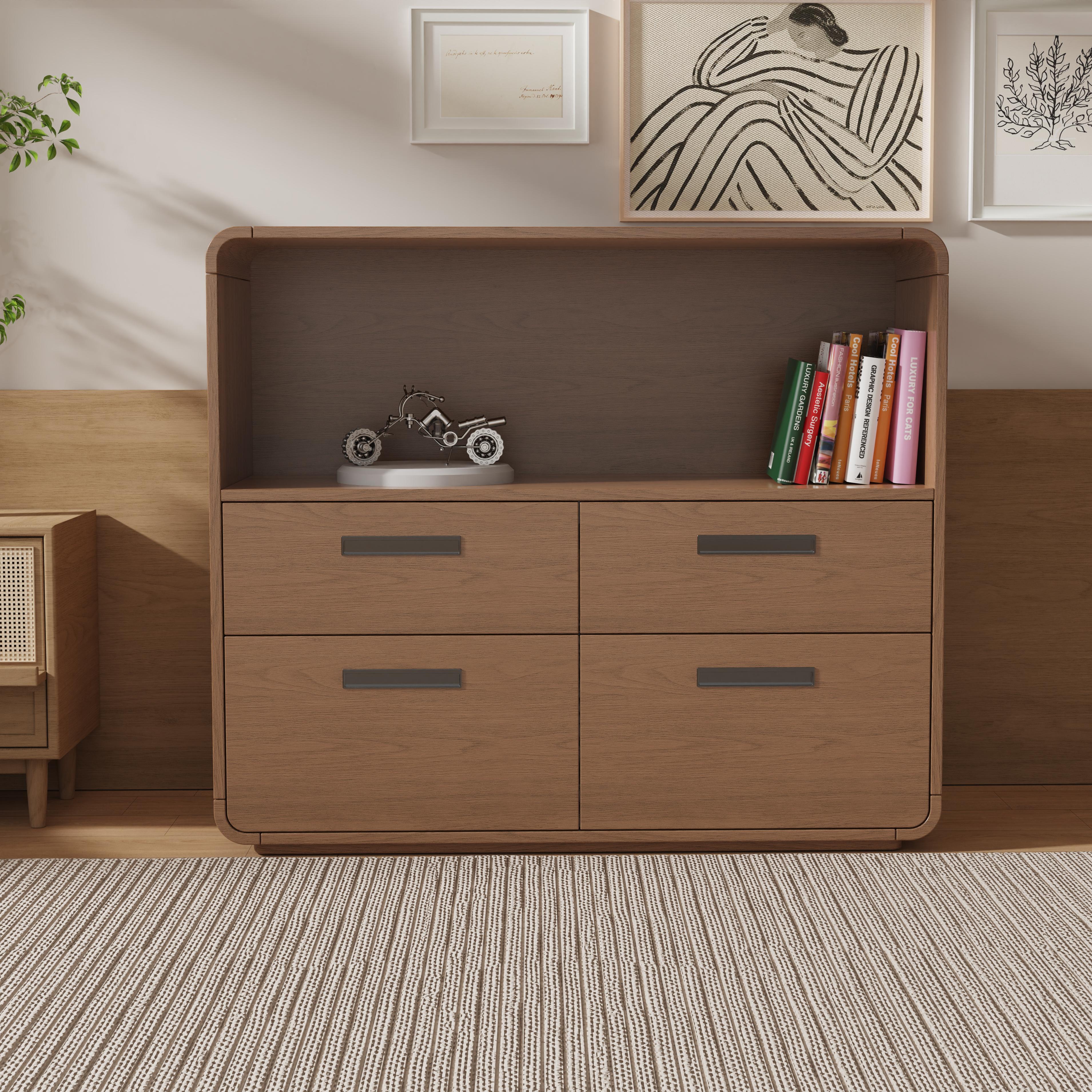 Modern Minimalist Wooden Storage Cabinet With Open Shelf and Four Drawers for Bedroom Living Room Ho