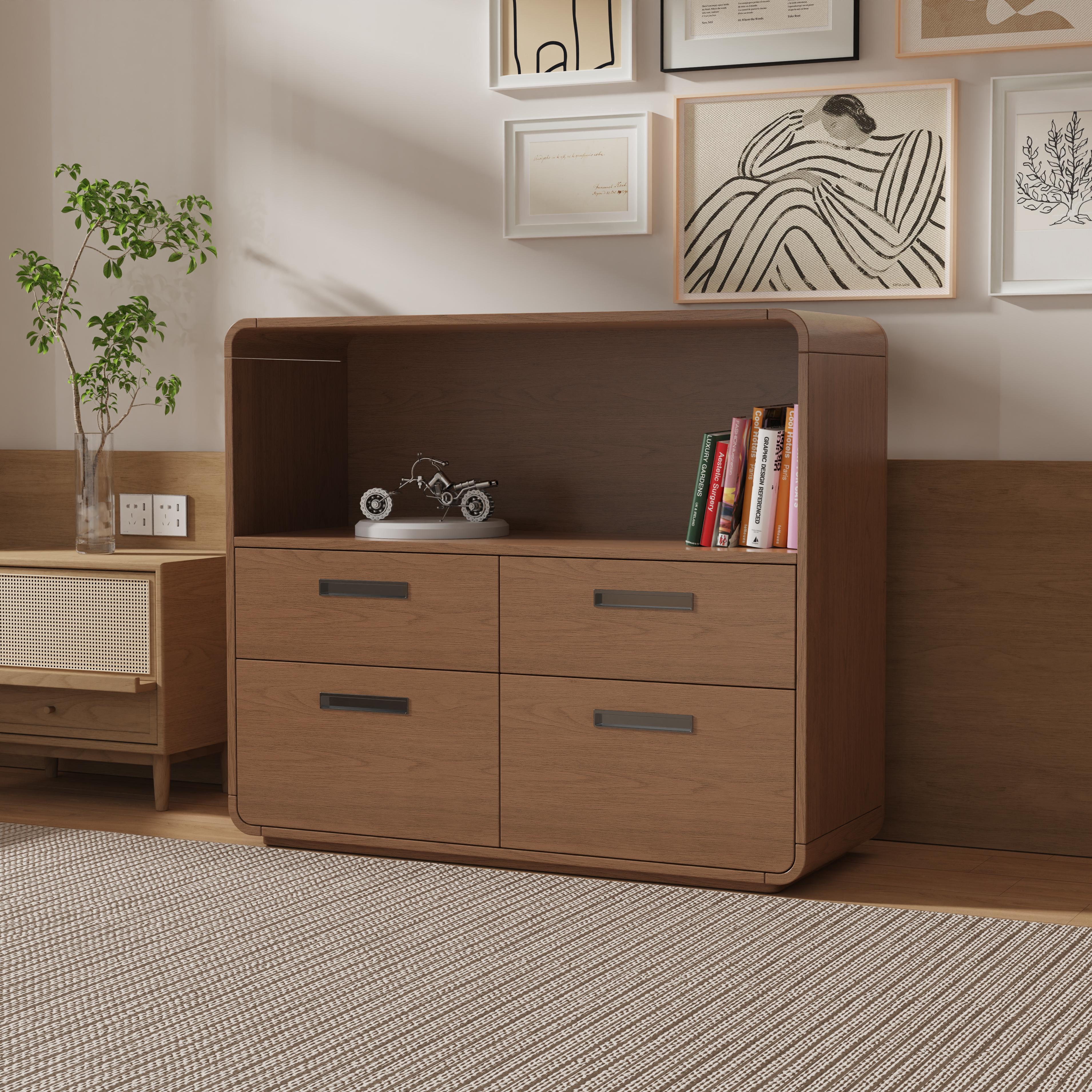 Modern Minimalist Wooden Storage Cabinet With Open Shelf and Four Drawers for Bedroom Living Room Ho