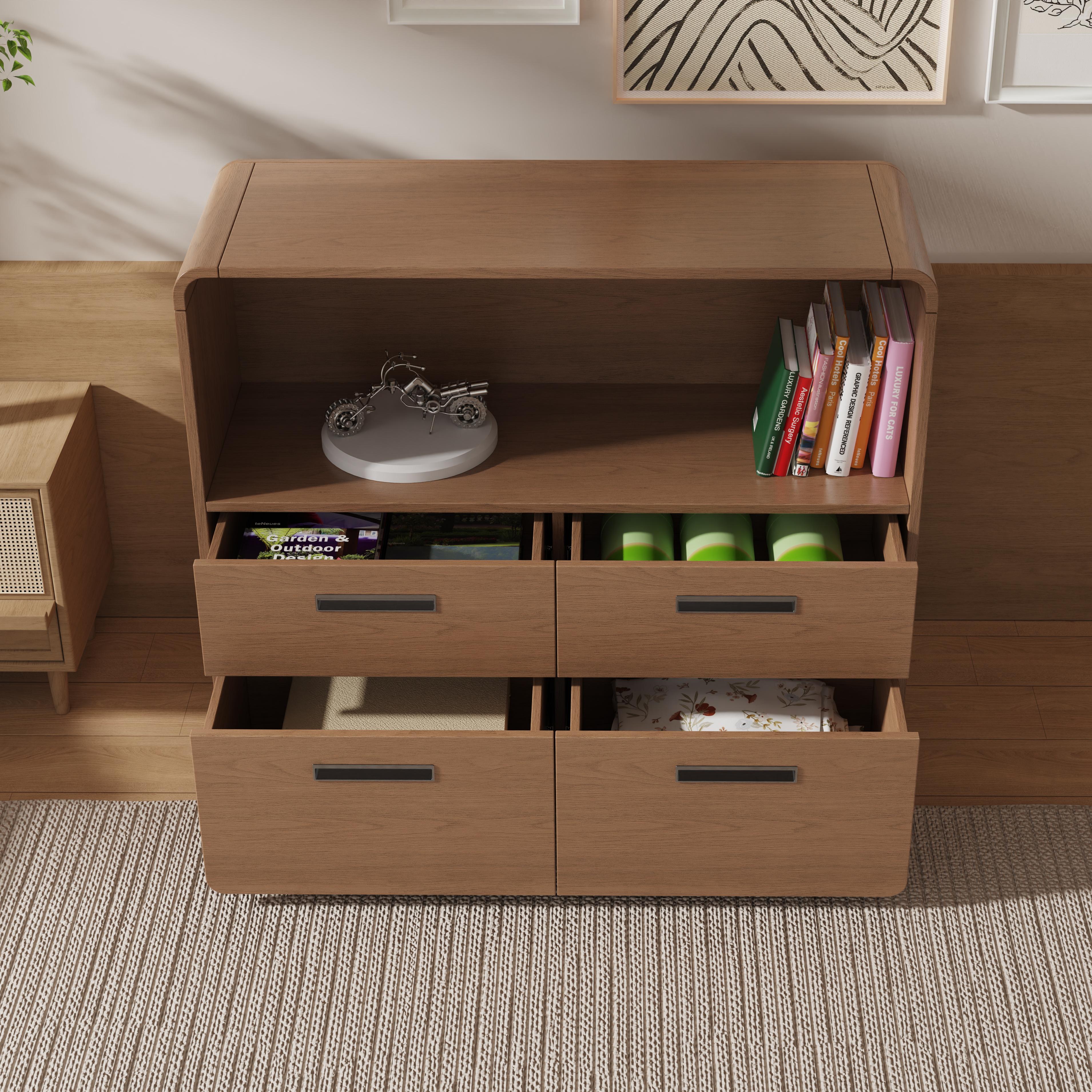 Modern Minimalist Wooden Storage Cabinet With Open Shelf and Four Drawers for Bedroom Living Room Ho