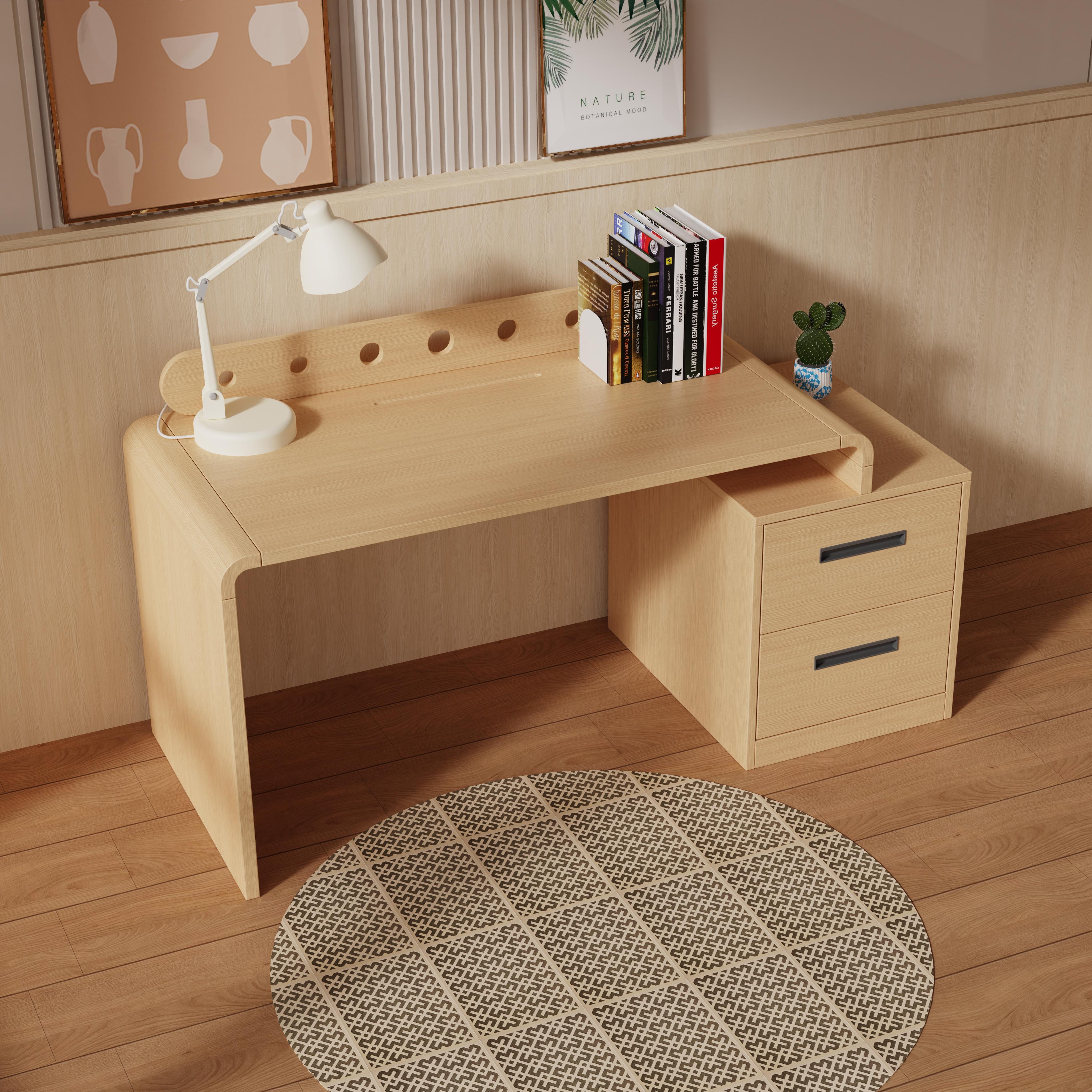 Modern Minimalist Desk With Two Drawers and Open Shelf for Home Office Use Ergonomic Design