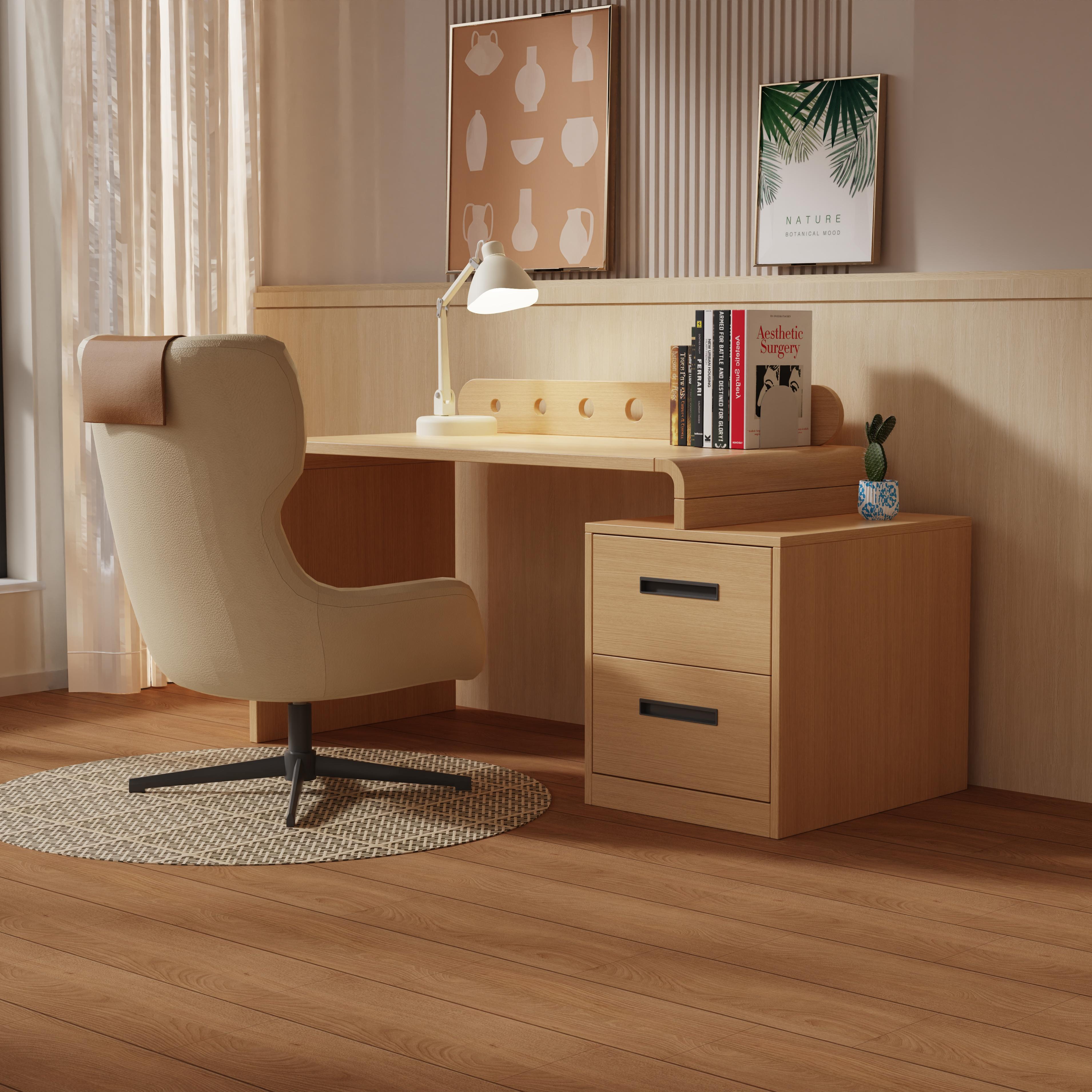 Modern Minimalist Desk With Two Drawers and Open Shelf for Home Office Use Ergonomic Design