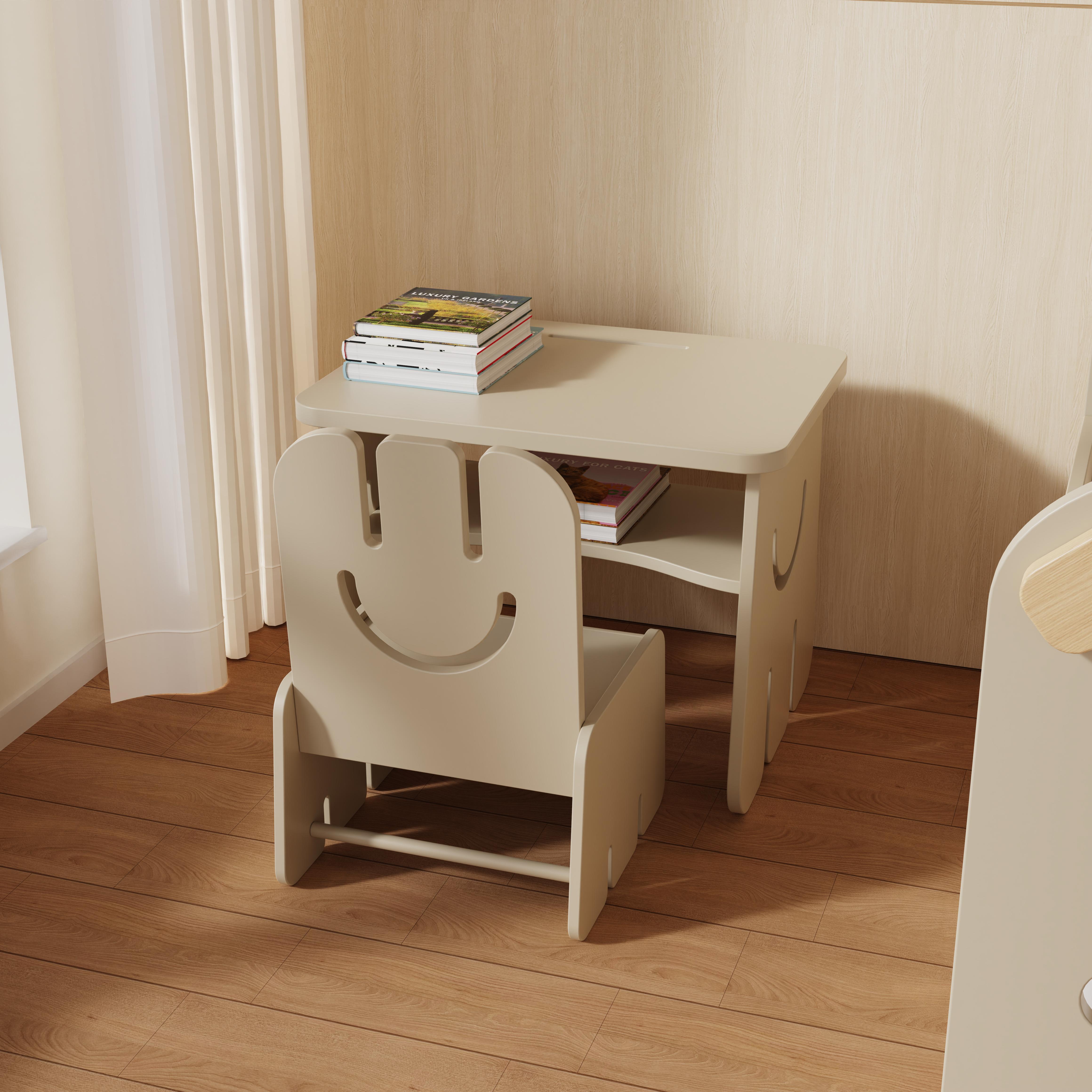 Cute Smiley Shaped Kids Desk and Chair Set for Children Study Playroom Bedroom Easy to Clean Durable