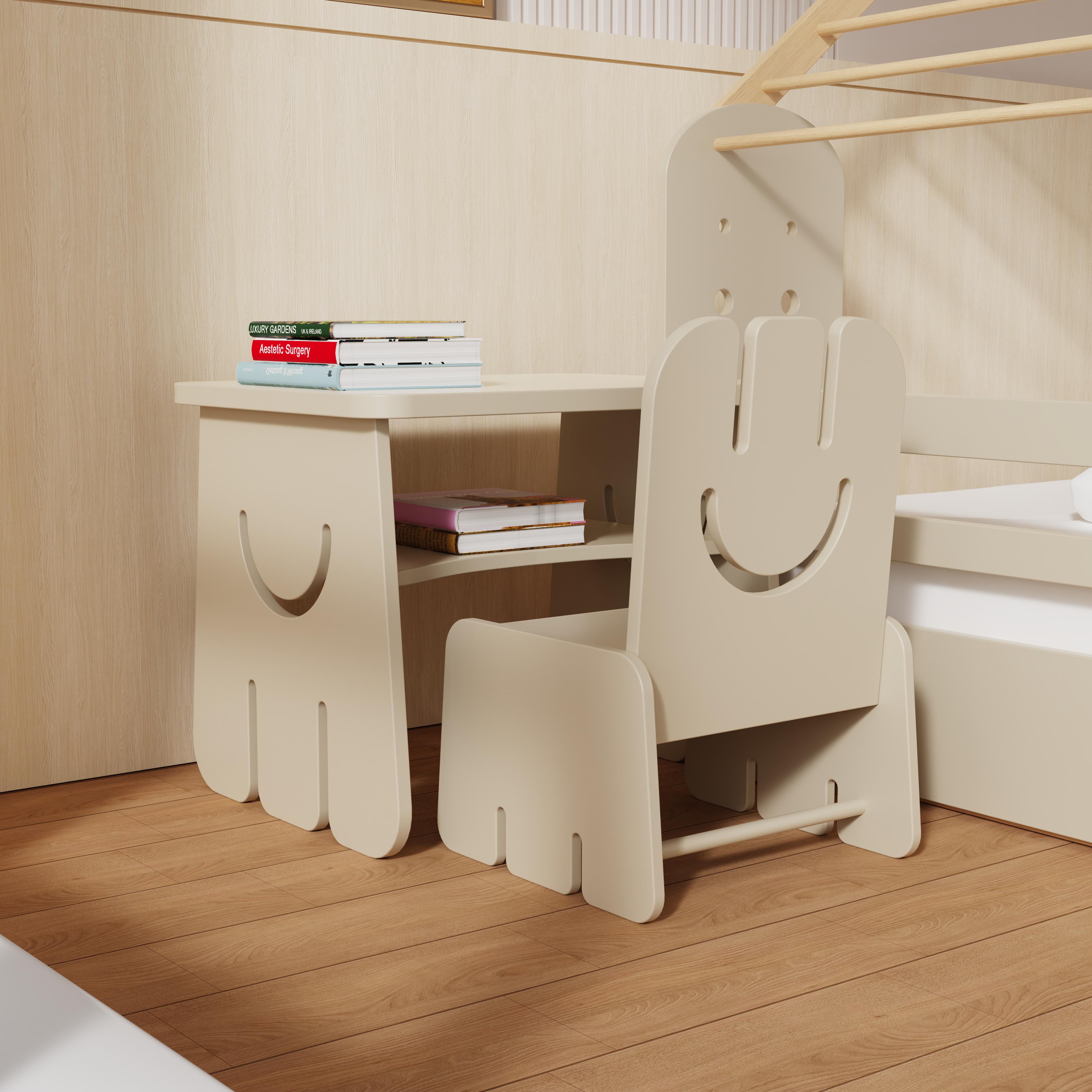 Cute Smiley Shaped Kids Desk and Chair Set for Children Study Playroom Bedroom Easy to Clean Durable