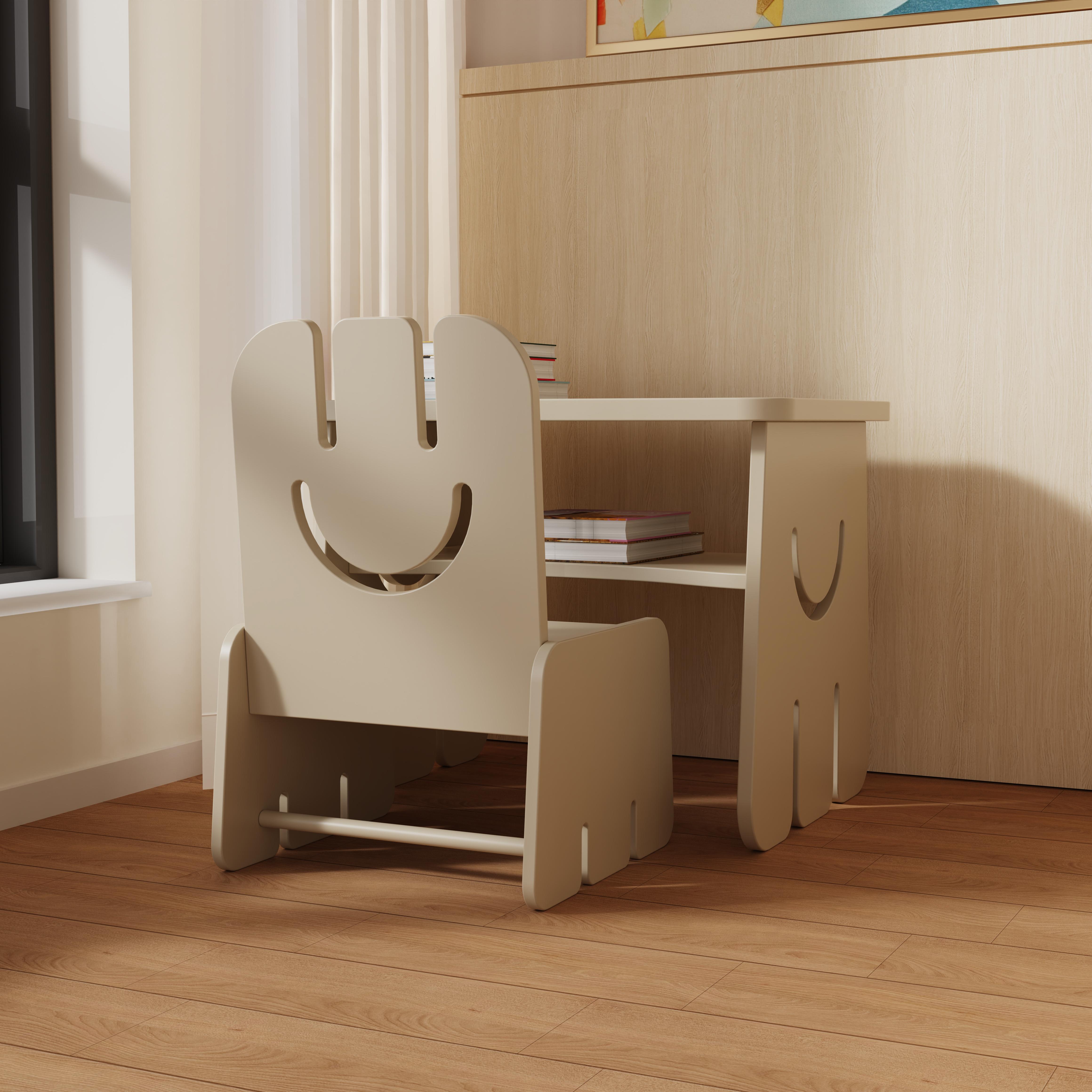 Cute Smiley Shaped Kids Desk and Chair Set for Children Study Playroom Bedroom Easy to Clean Durable