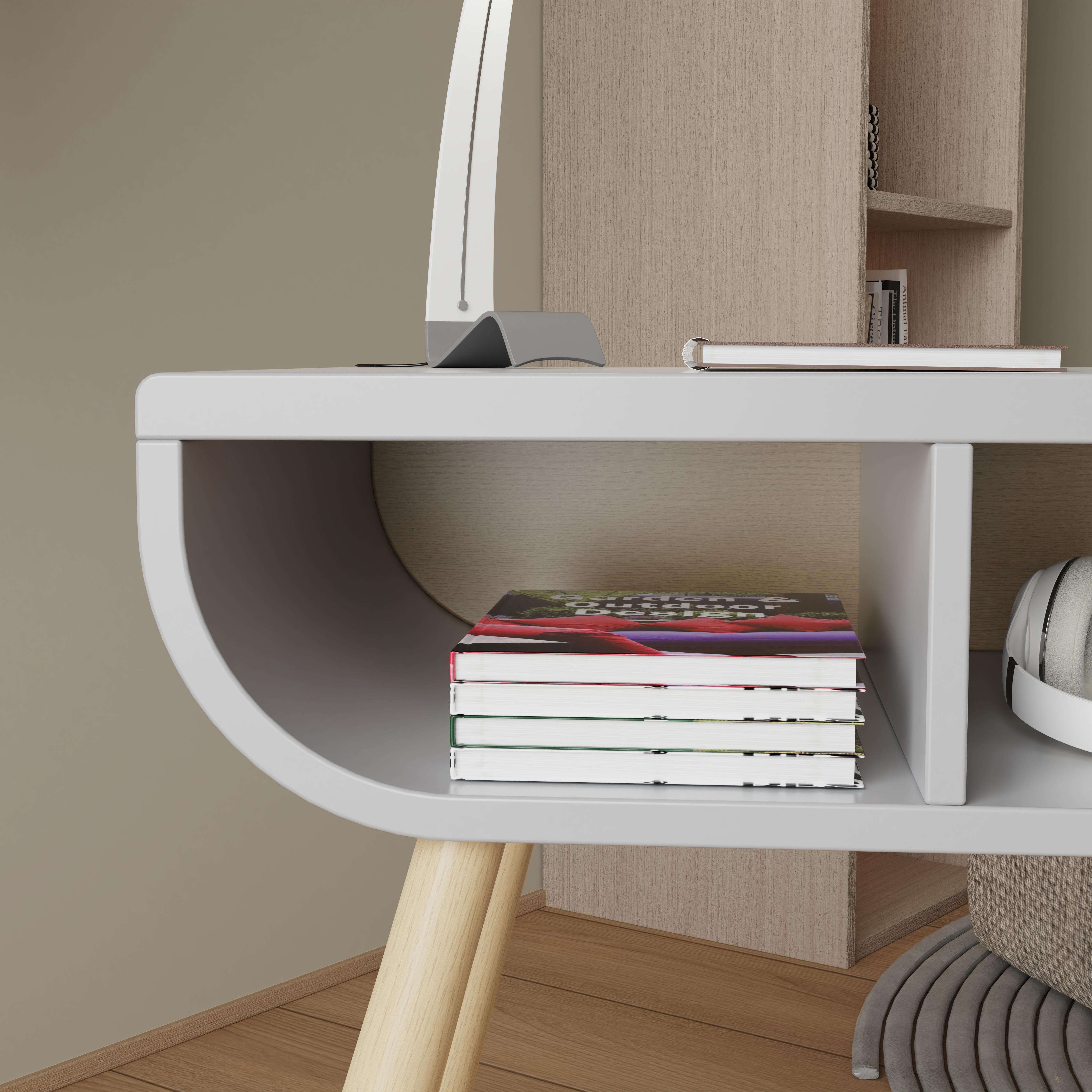 Modern Kids Desk And Chair Set With Storage Shelf For Home Study Playroom Children Furniture