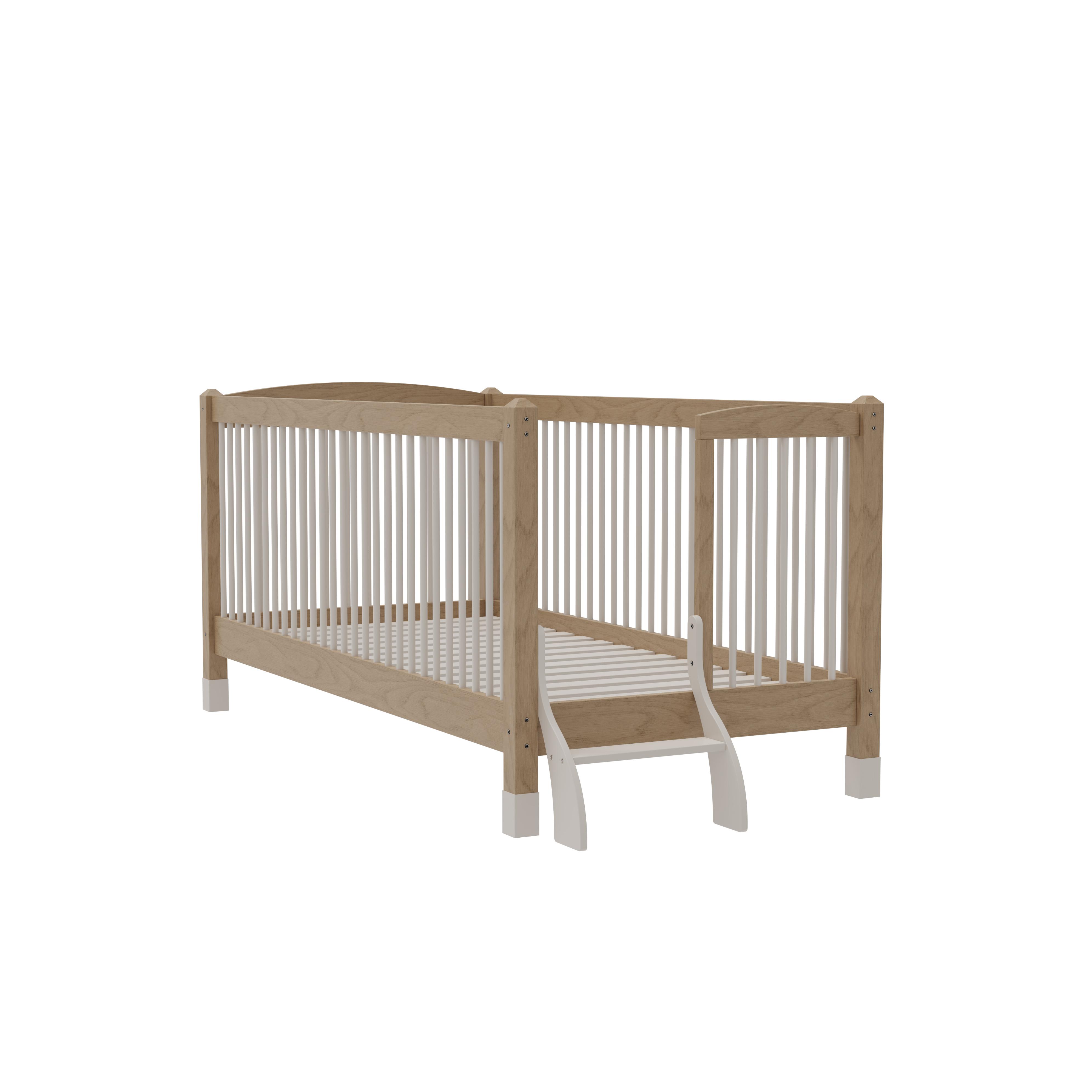 Modern Convertible Solid Wood Toddler Bed With Safety Rails Ladder Kids Bedroom Natural Oak Finish 