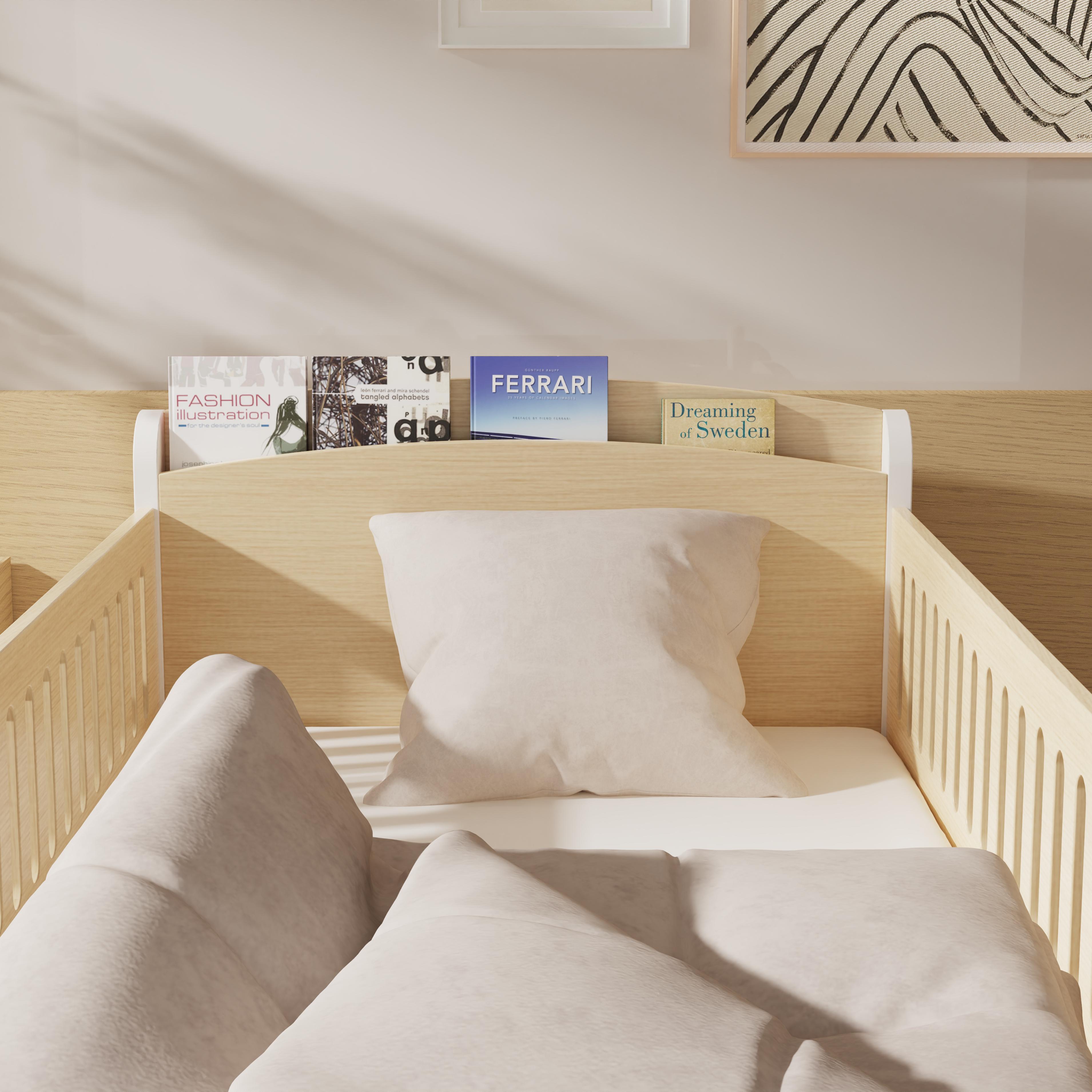 Modern Wooden Toddler Bed With Safety Rails Book Storage Kids Bedroom Smooth Edges Eco Children Furn