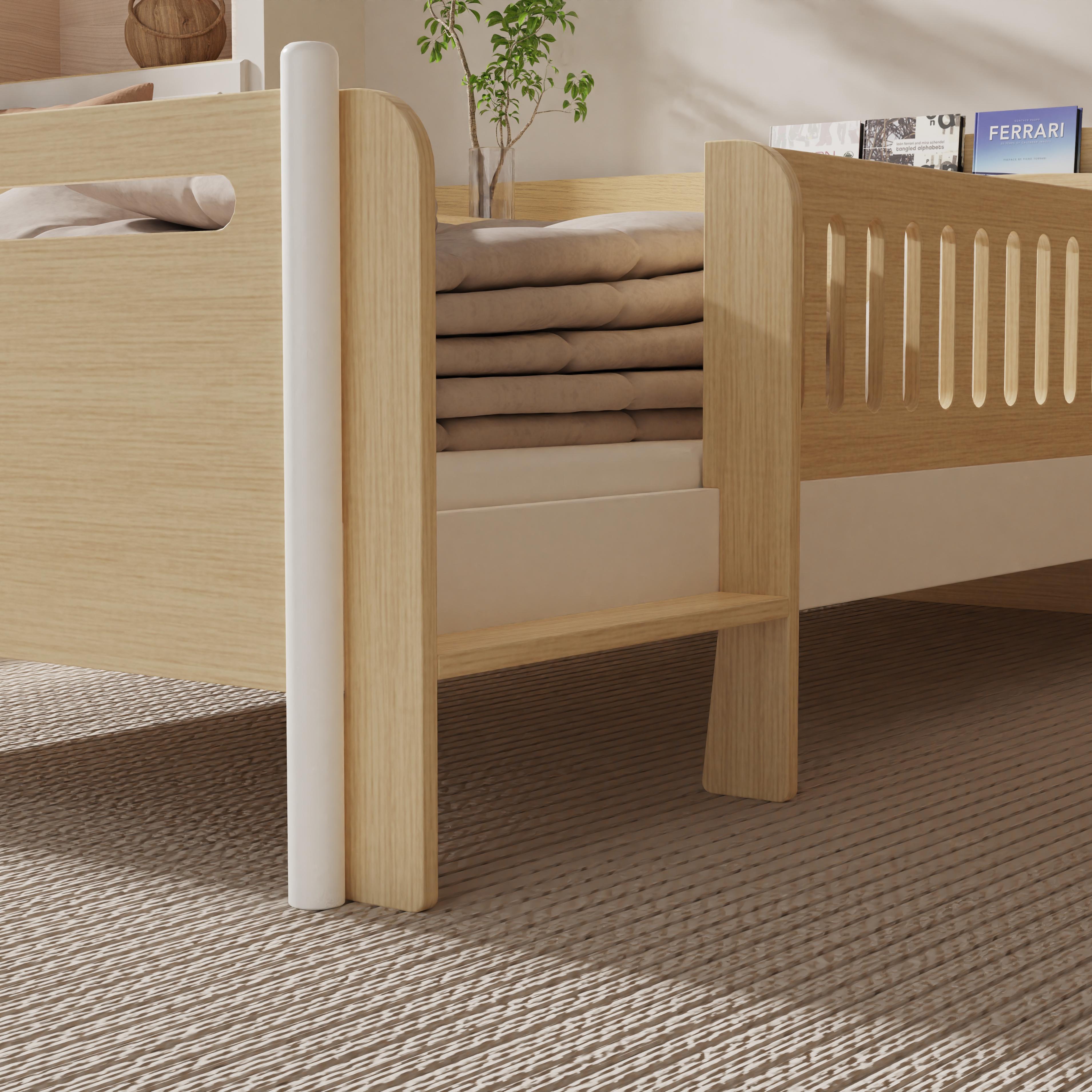 Modern Wooden Toddler Bed With Safety Rails Book Storage Kids Bedroom Smooth Edges Eco Children Furn