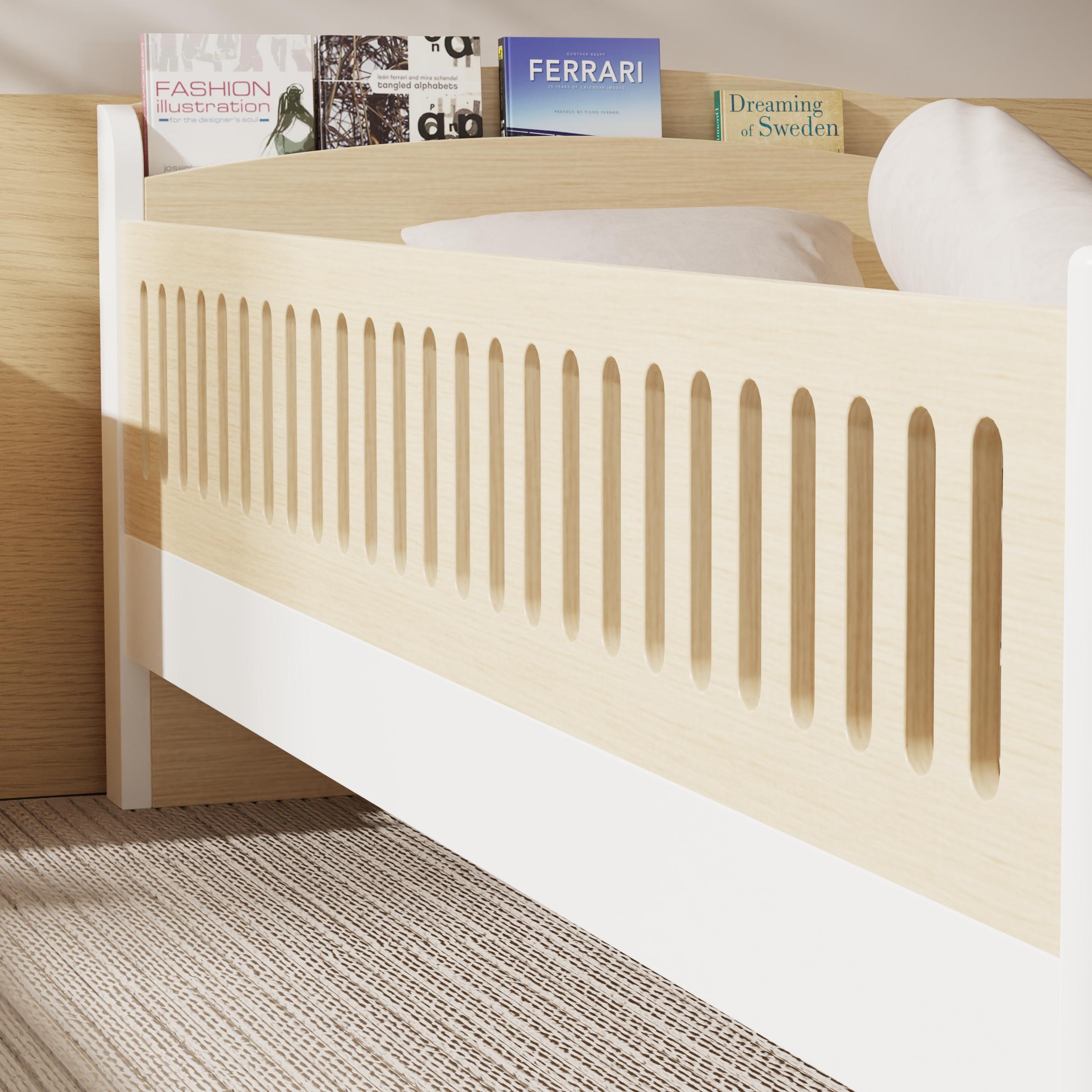 Modern Wooden Toddler Bed With Safety Rails Book Storage Kids Bedroom Smooth Edges Eco Children Furn