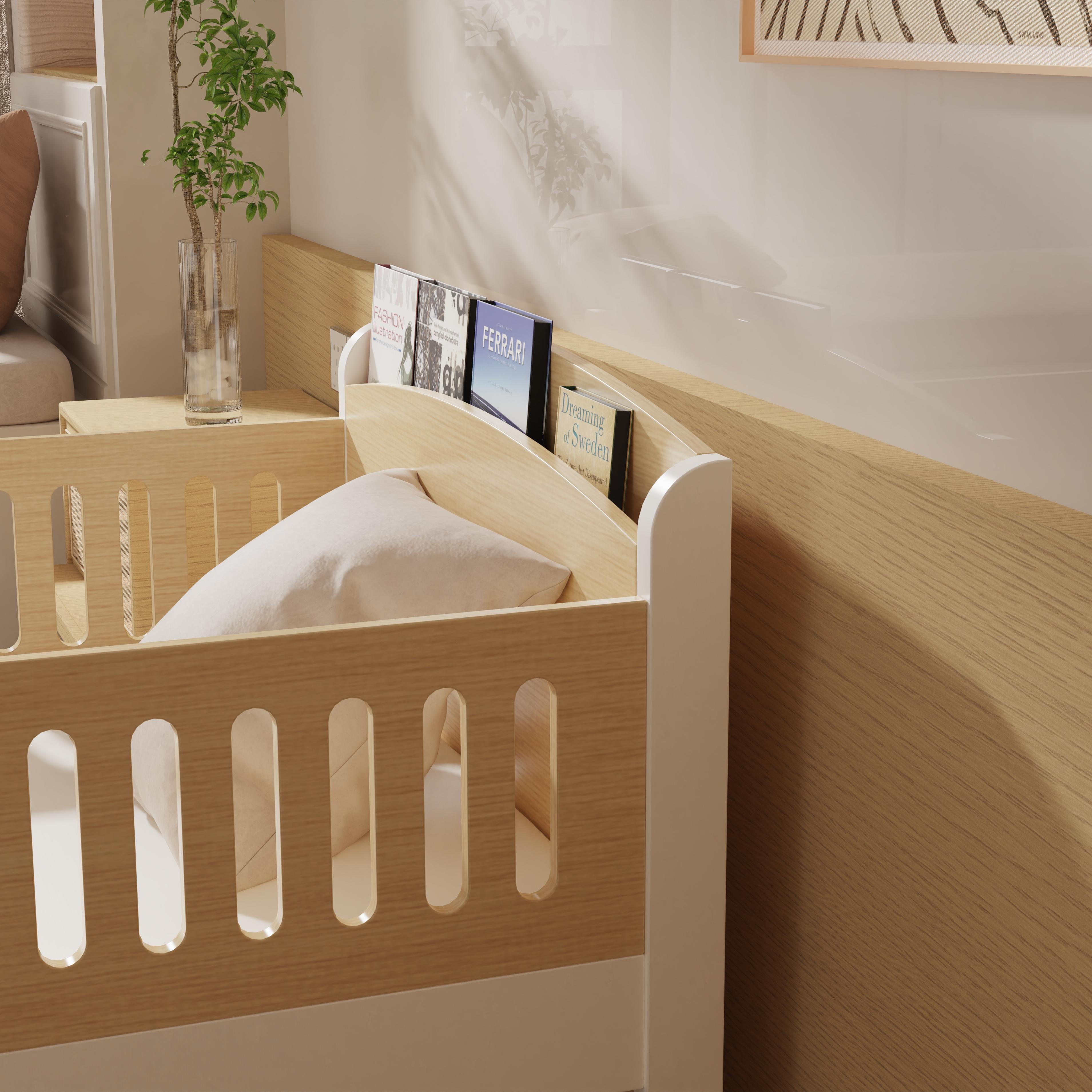 Modern Wooden Toddler Bed With Safety Rails Book Storage Kids Bedroom Smooth Edges Eco Children Furn