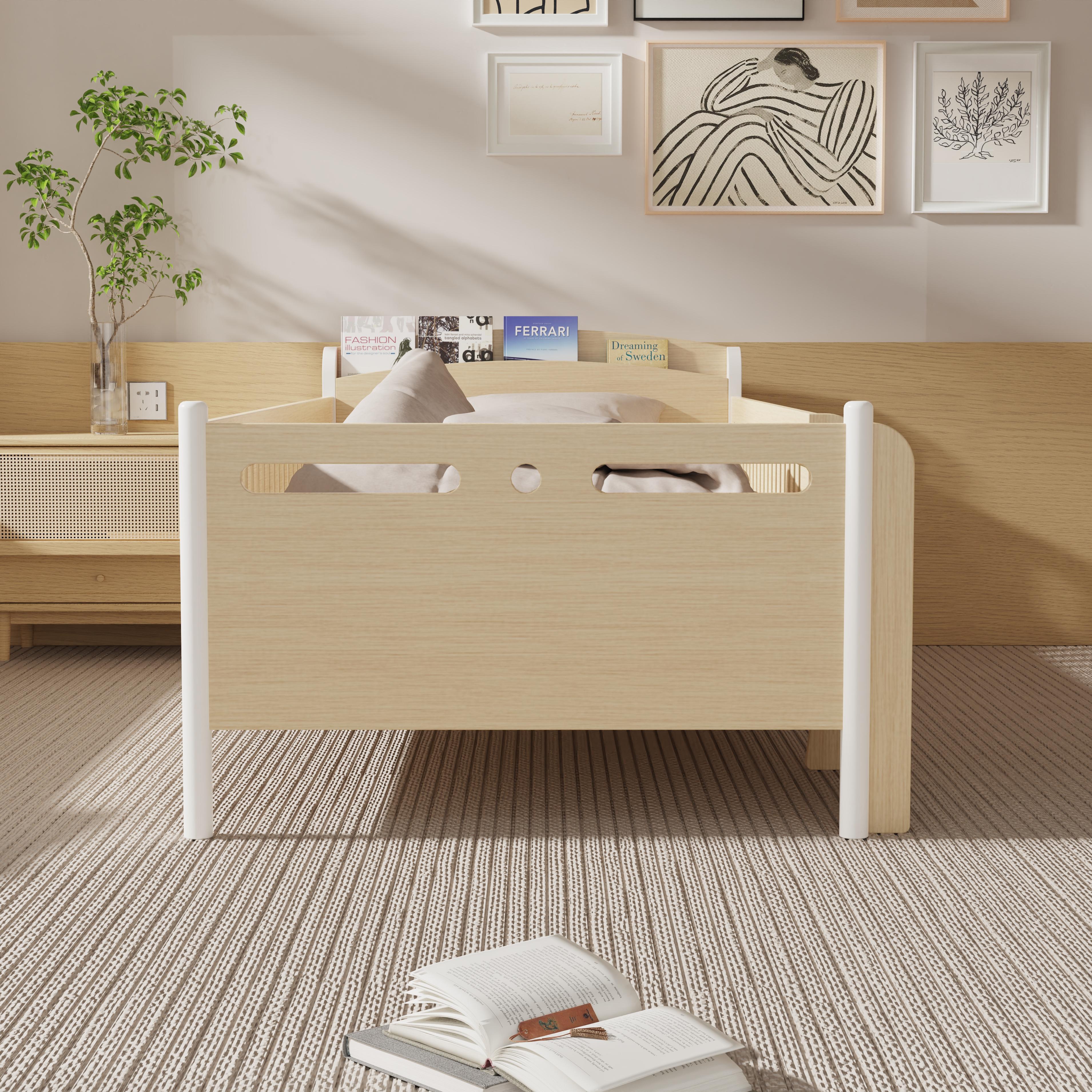 Modern Wooden Toddler Bed With Safety Rails Book Storage Kids Bedroom Smooth Edges Eco Children Furn