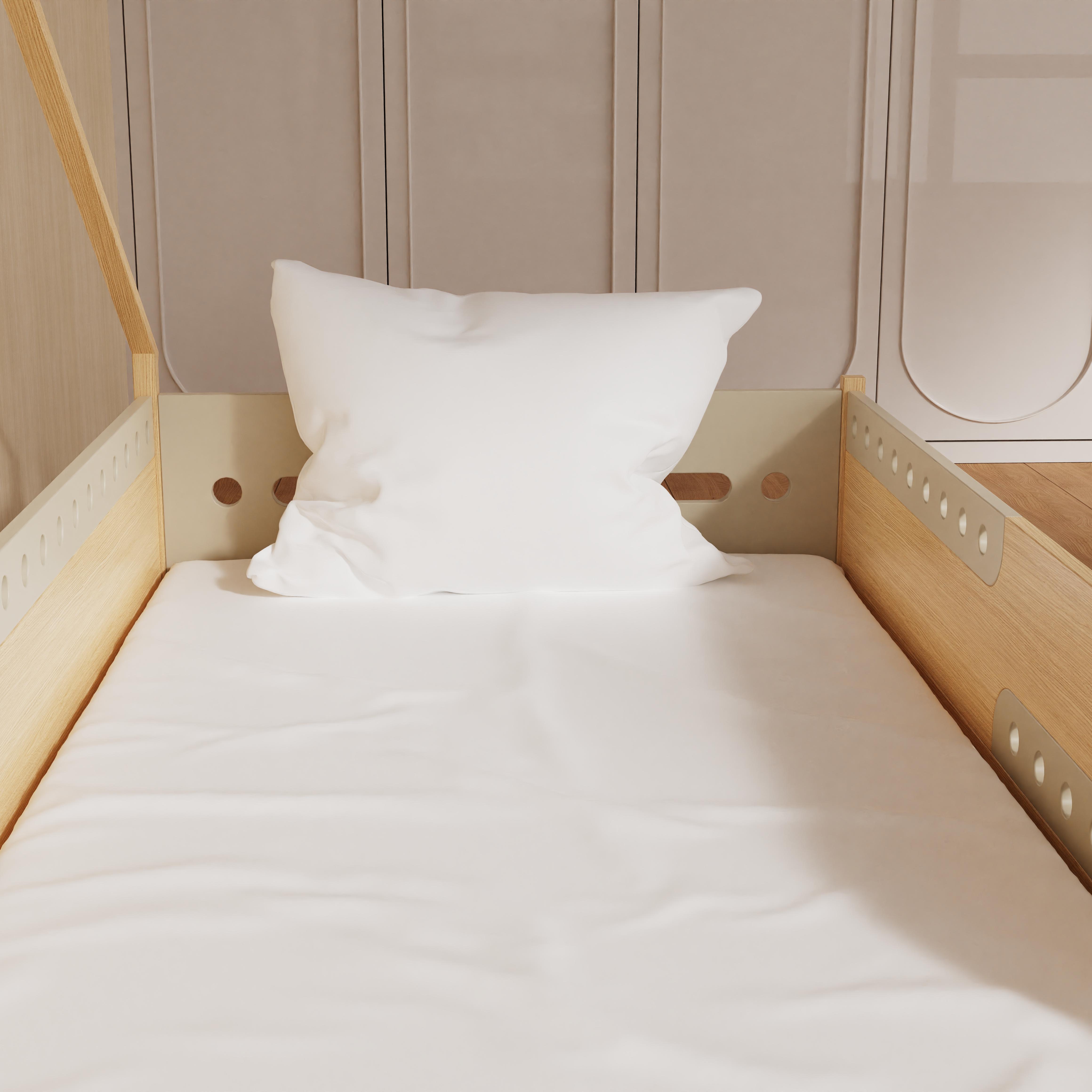 Creative House Shaped Wooden Toddler Bed With Safety Rails Rounded Edges Kids Bedroom Natural Wood 