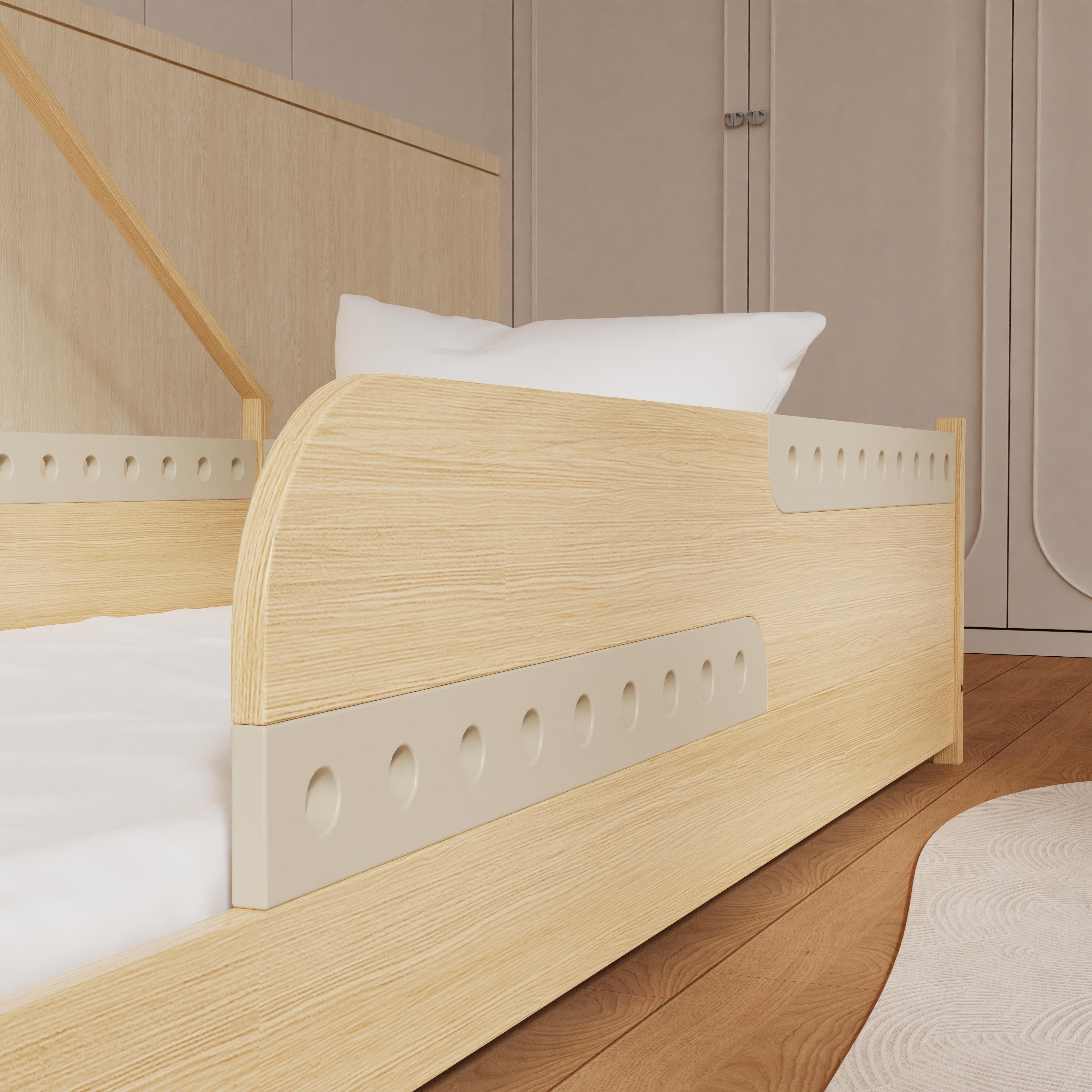 Creative House Shaped Wooden Toddler Bed With Safety Rails Rounded Edges Kids Bedroom Natural Wood 