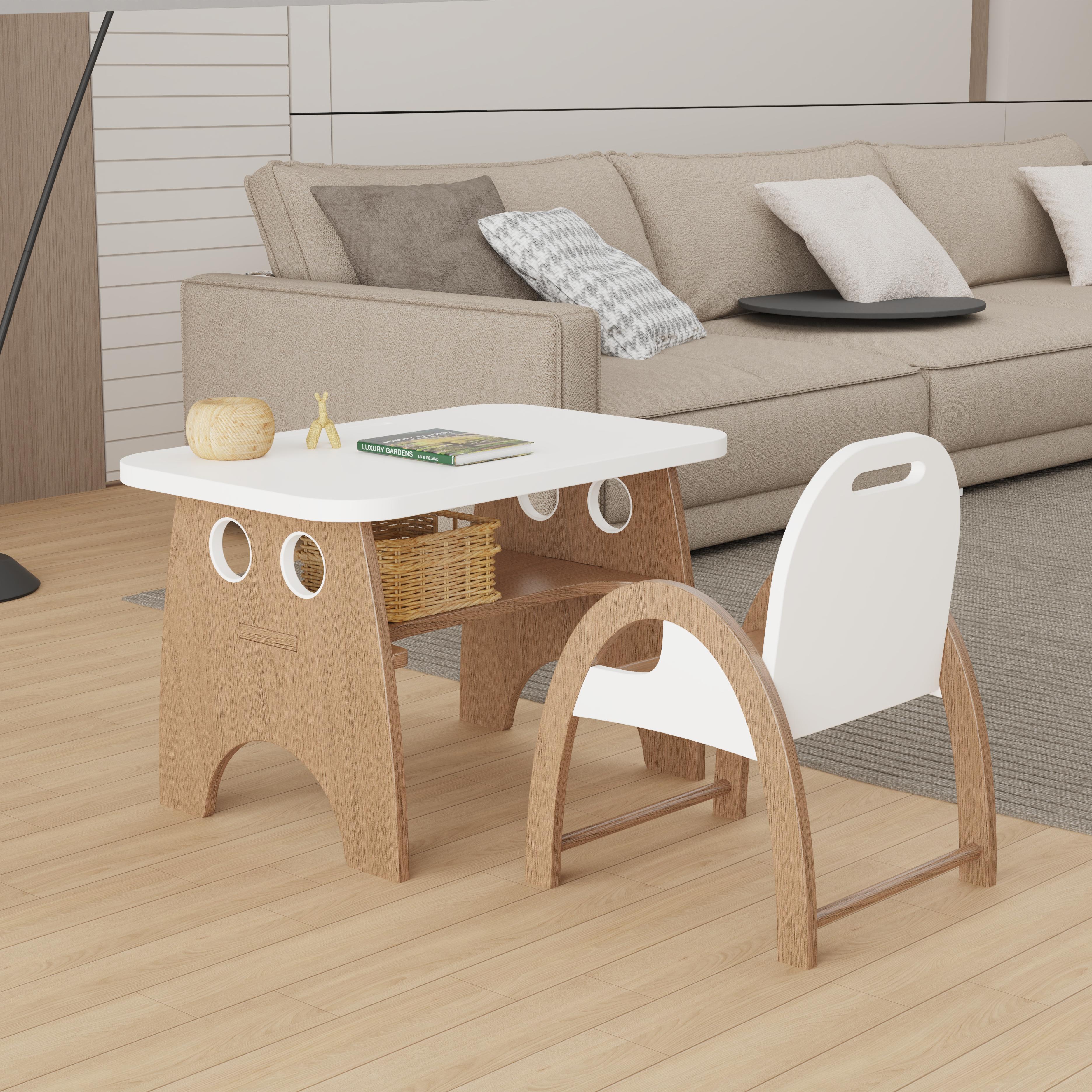 Creative Solid Wood Kids Desk & Chair Set, Smooth Surface, Eco-Friendly Children's Furniture