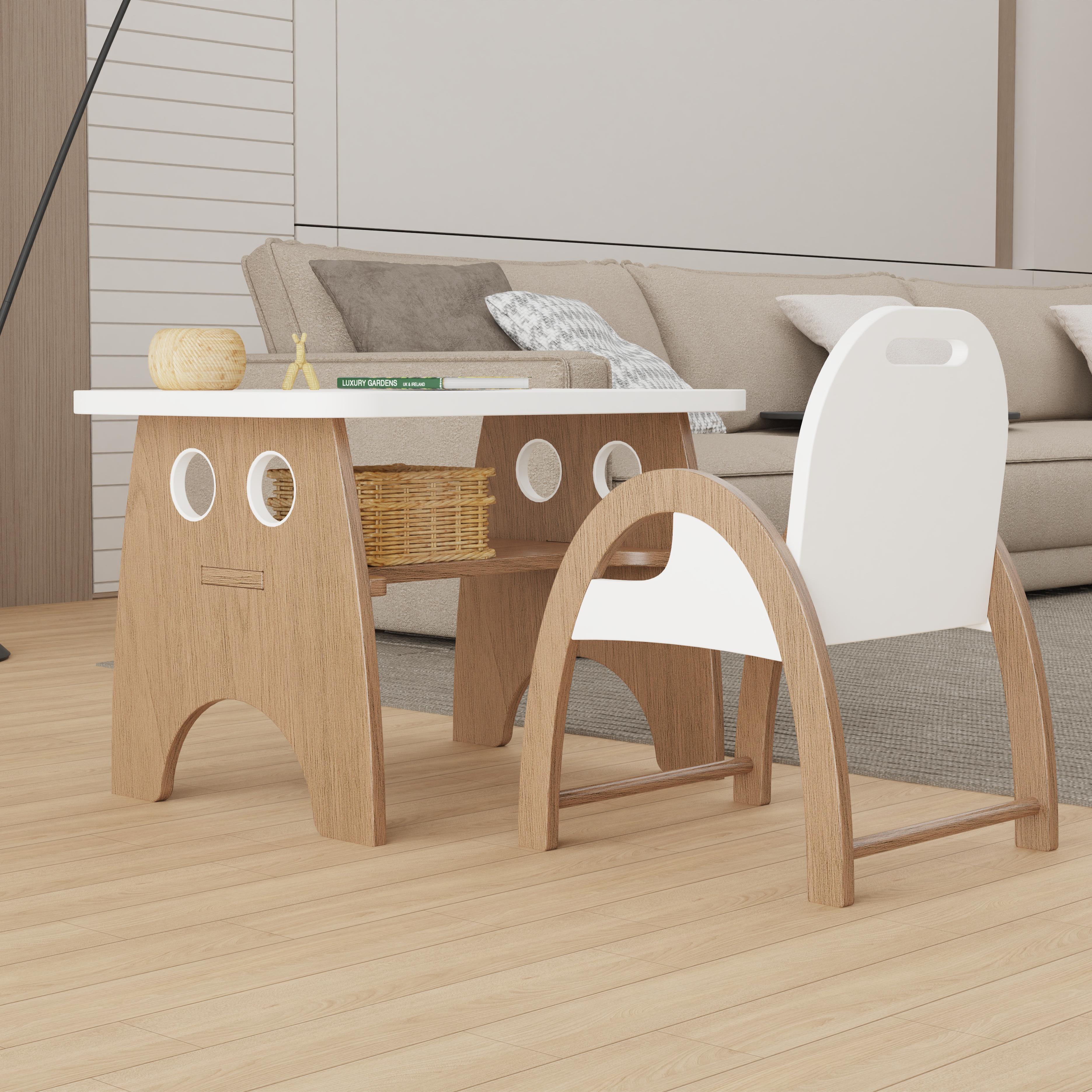 Creative Solid Wood Kids Desk & Chair Set, Smooth Surface, Eco-Friendly Children's Furniture