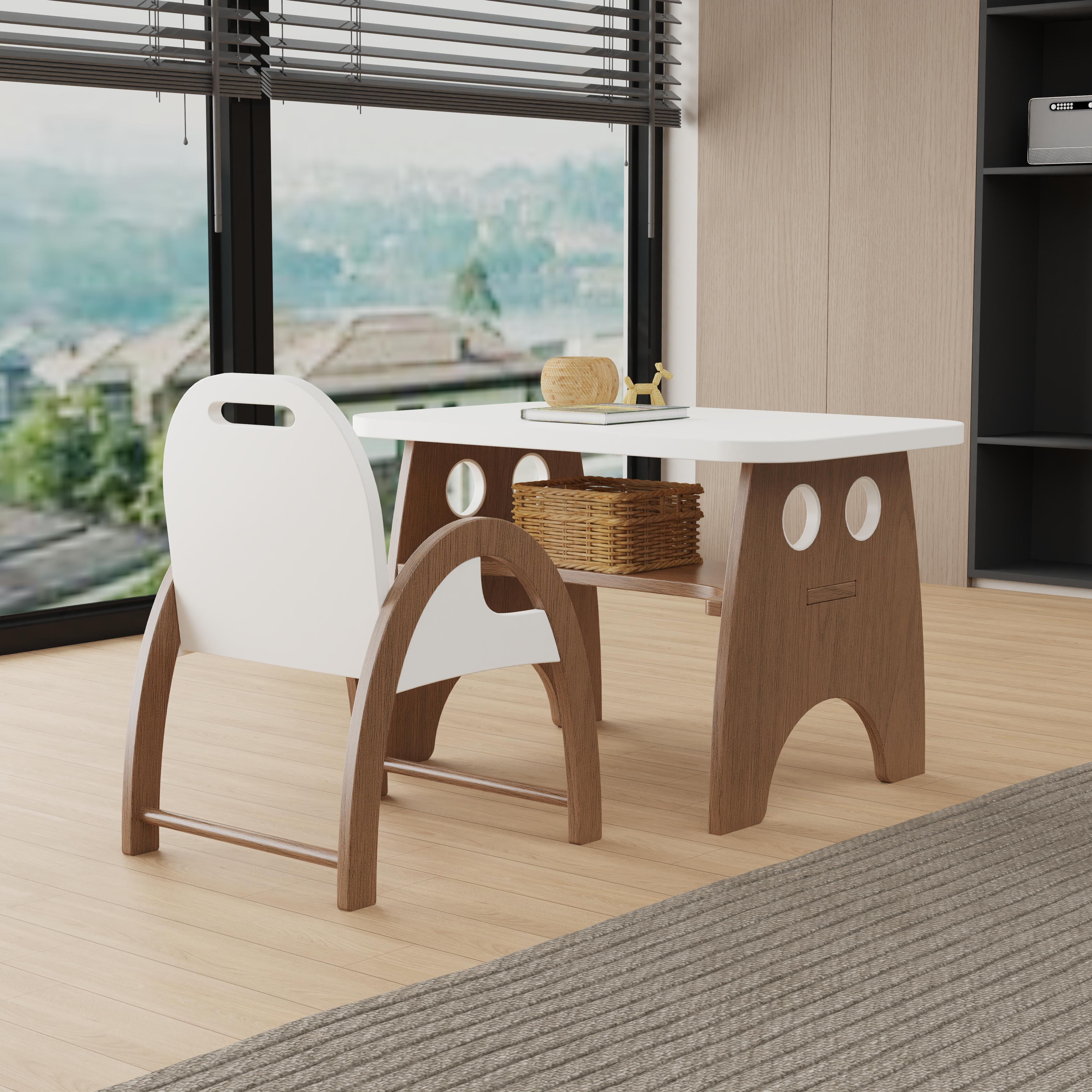 Creative Solid Wood Kids Desk & Chair Set, Smooth Surface, Eco-Friendly Children's Furniture