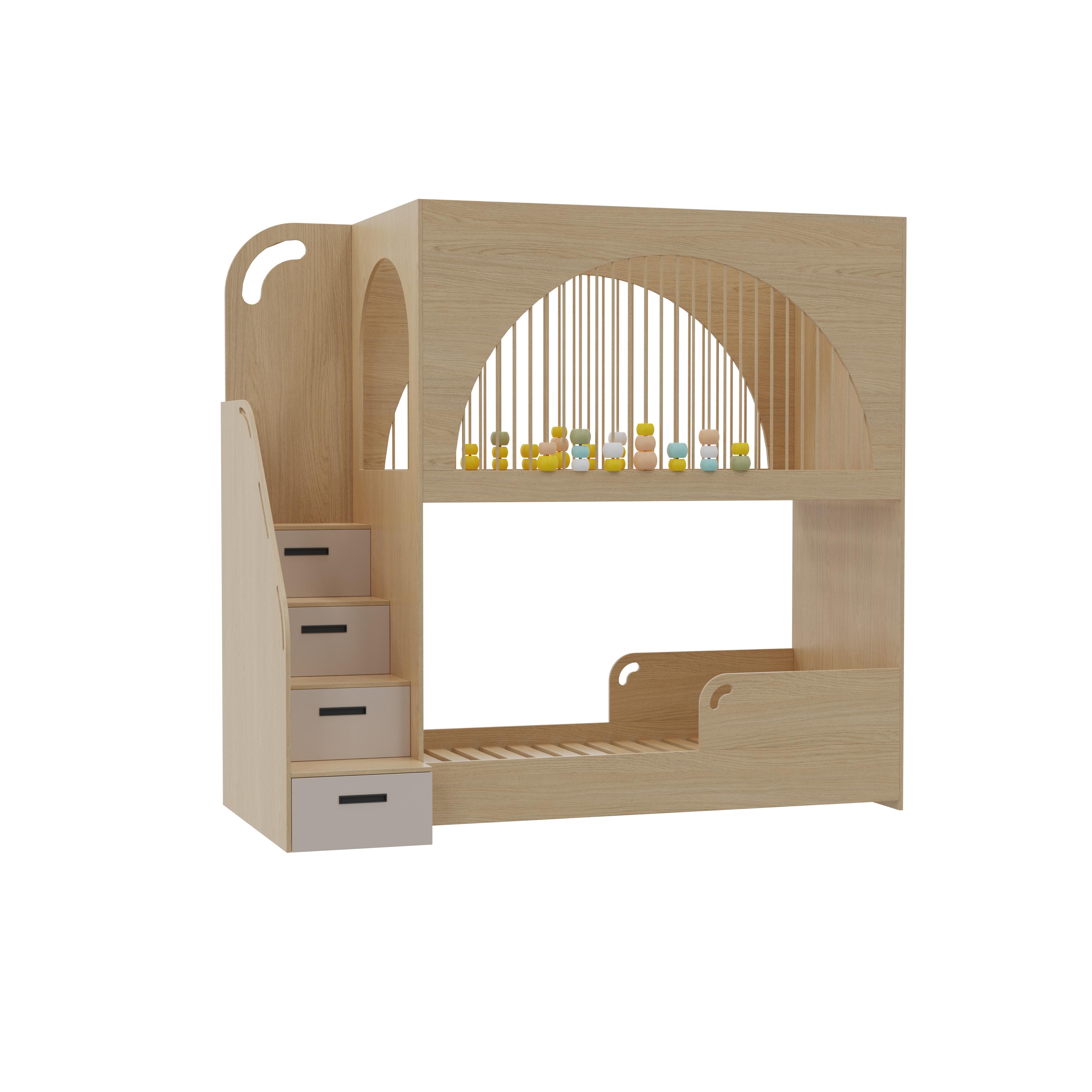 Modern Solid Wood Bunk Bed with Stairs and Drawers, Eco-Friendly Children's Furniture