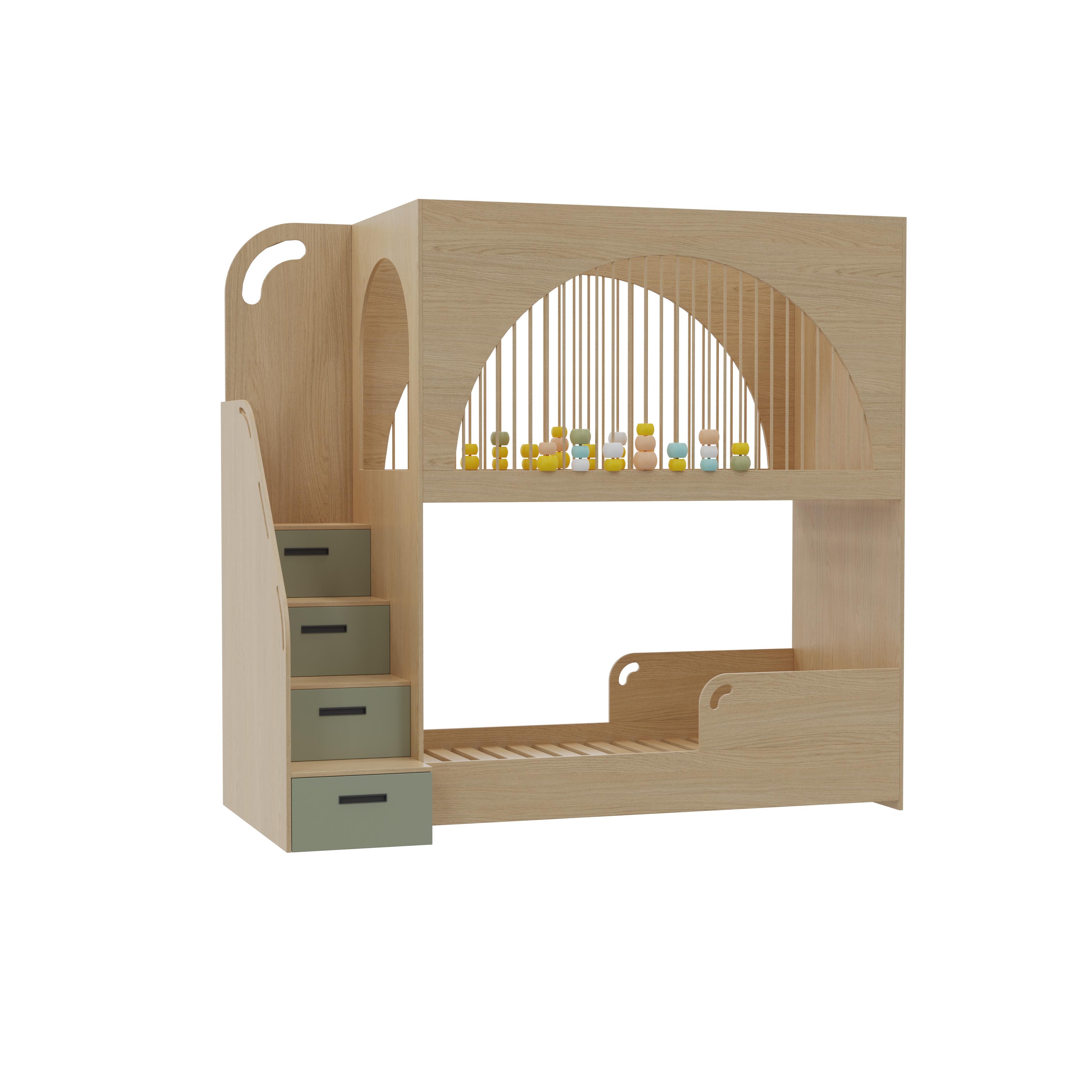 Modern Solid Wood Bunk Bed with Stairs and Drawers, Eco-Friendly Children's Furniture