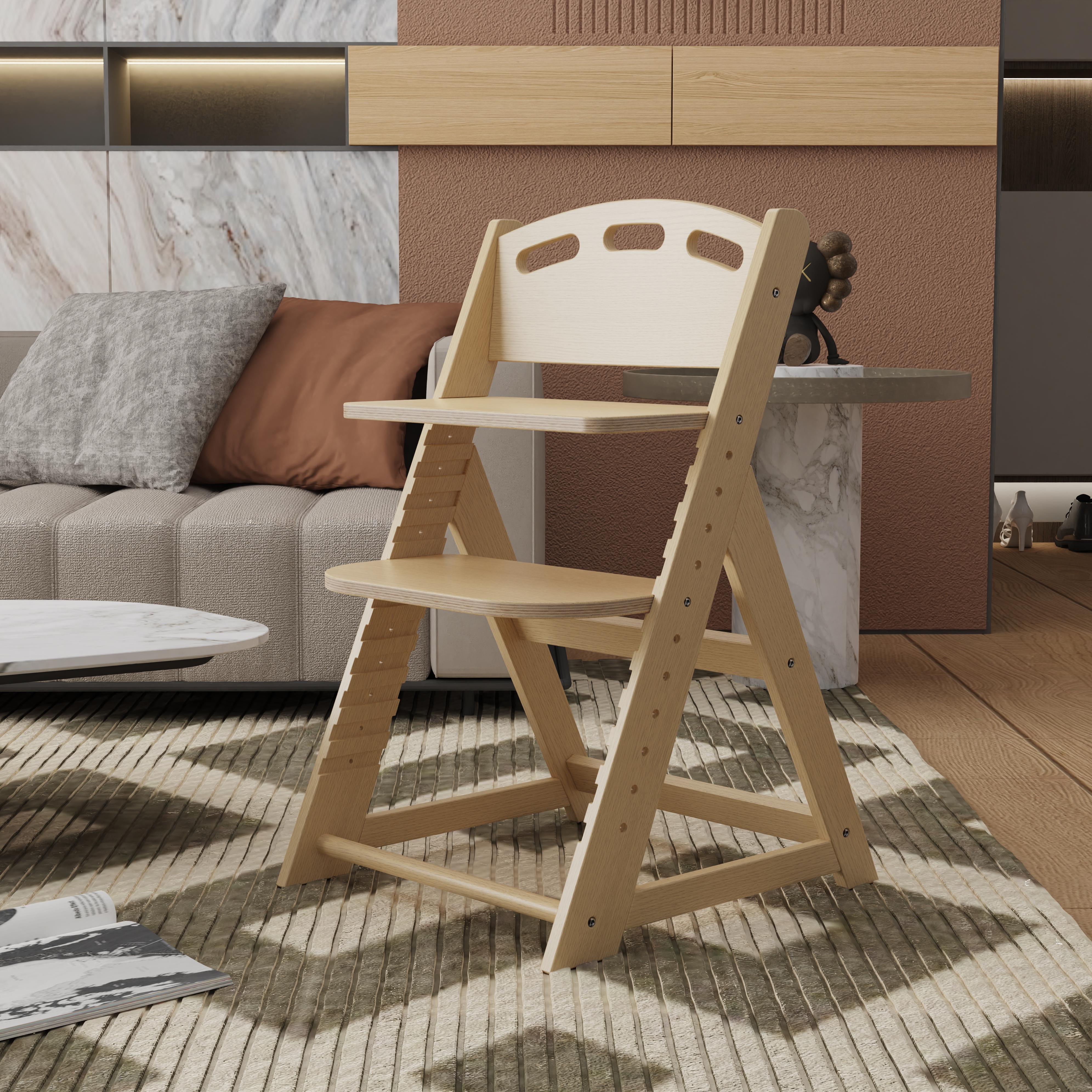 Natural Wood High Chair, Height Adjustable, Safe for Toddlers, Eco-Friendly Solid Wood Furniture
