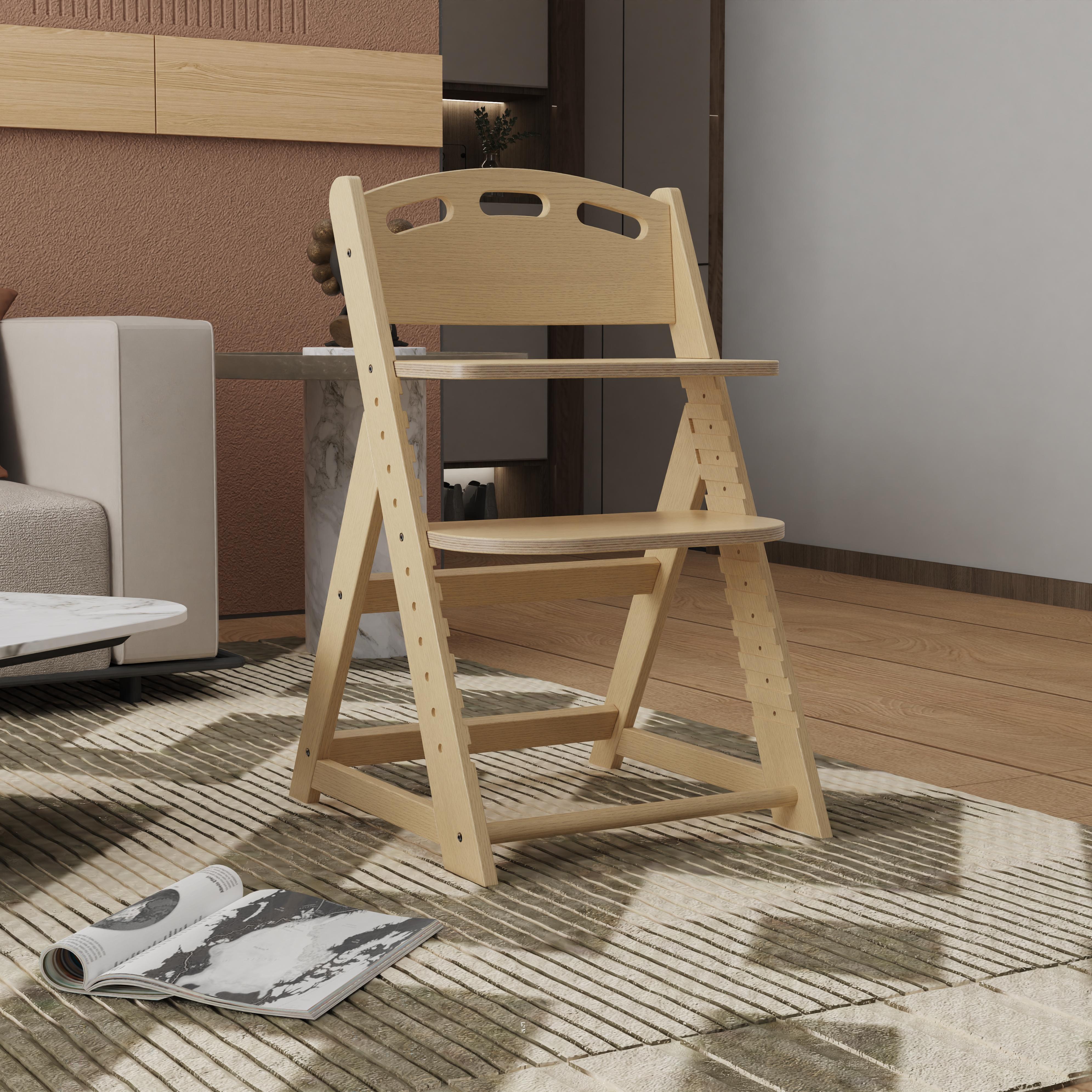 Natural Wood High Chair, Height Adjustable, Safe for Toddlers, Eco-Friendly Solid Wood Furniture