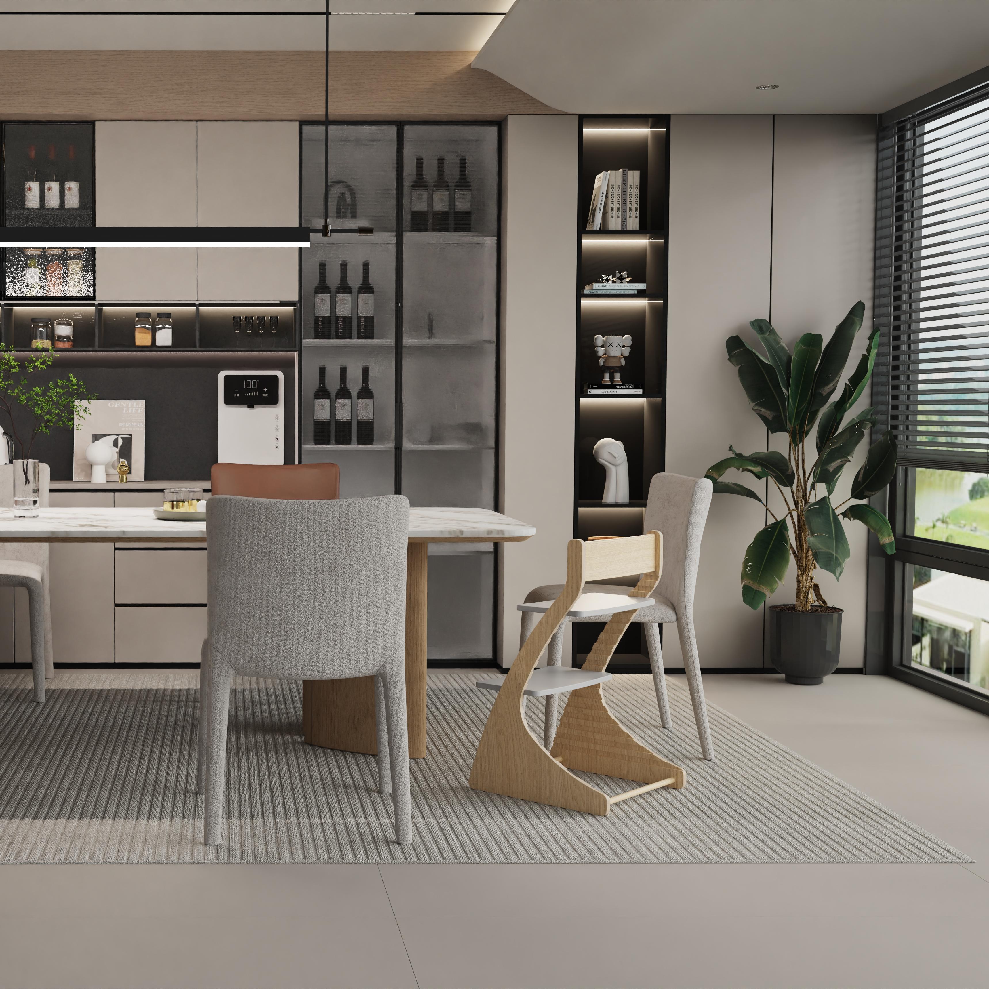 Natural wood high chair, height adjustable, safe for babies to eat, made of eco-friendly solid wood