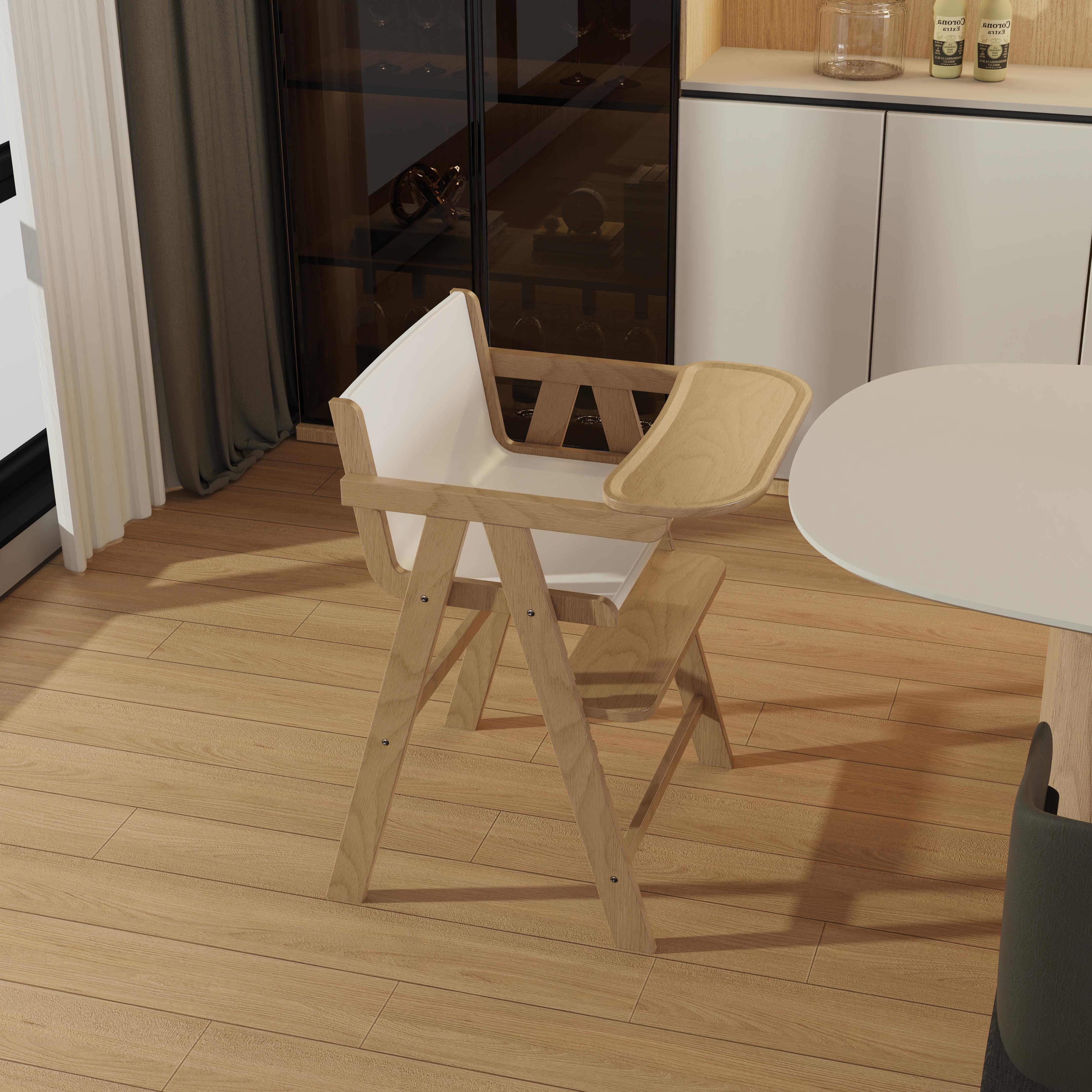 Natural Wood Baby High Chair Adjustable Height And Foldable Design For Infants Dining And Play