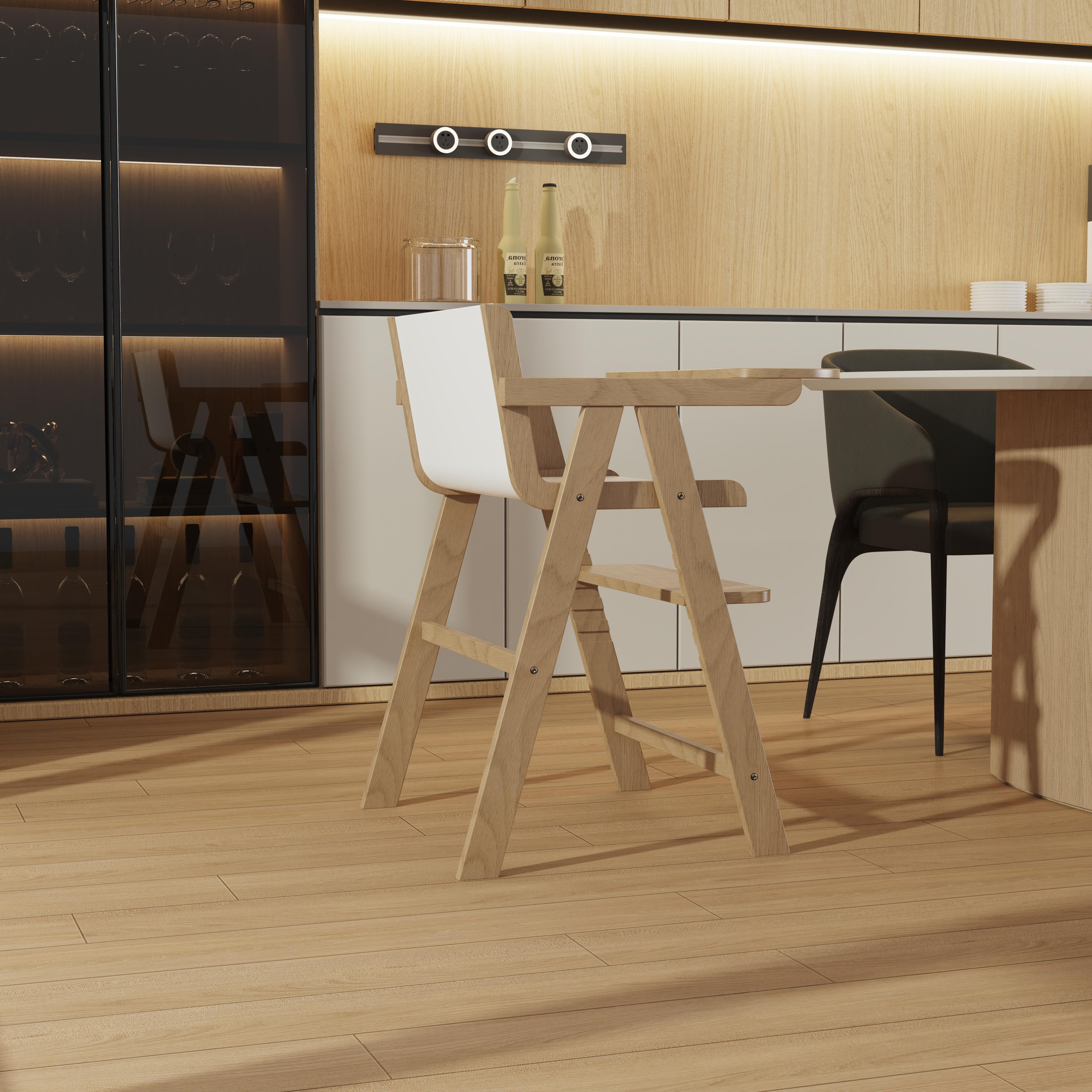 Natural Wood Baby High Chair Adjustable Height And Foldable Design For Infants Dining And Play