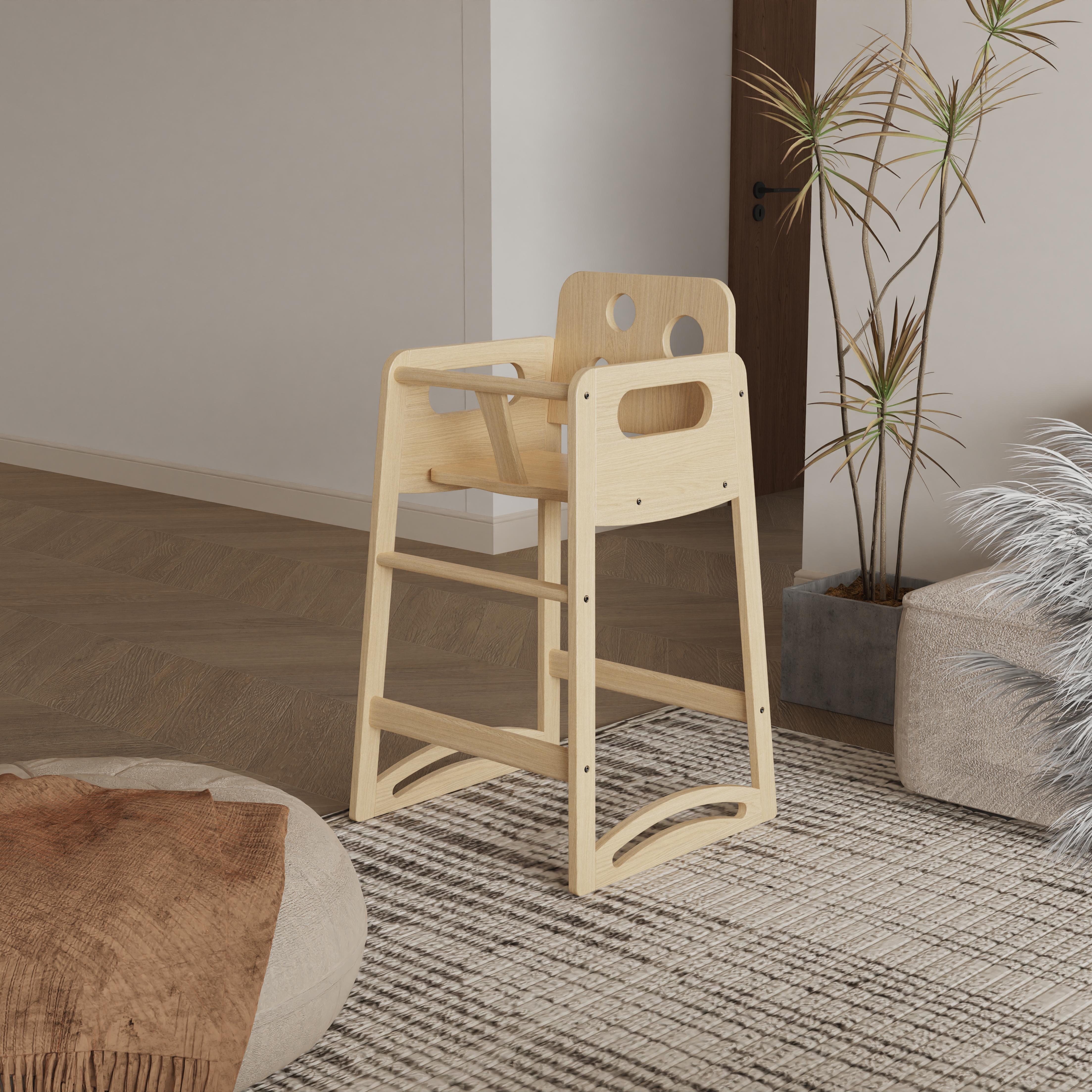 Natural Wood Baby High Chair Adjustable Height Foldable Design for Infants Dining and Play