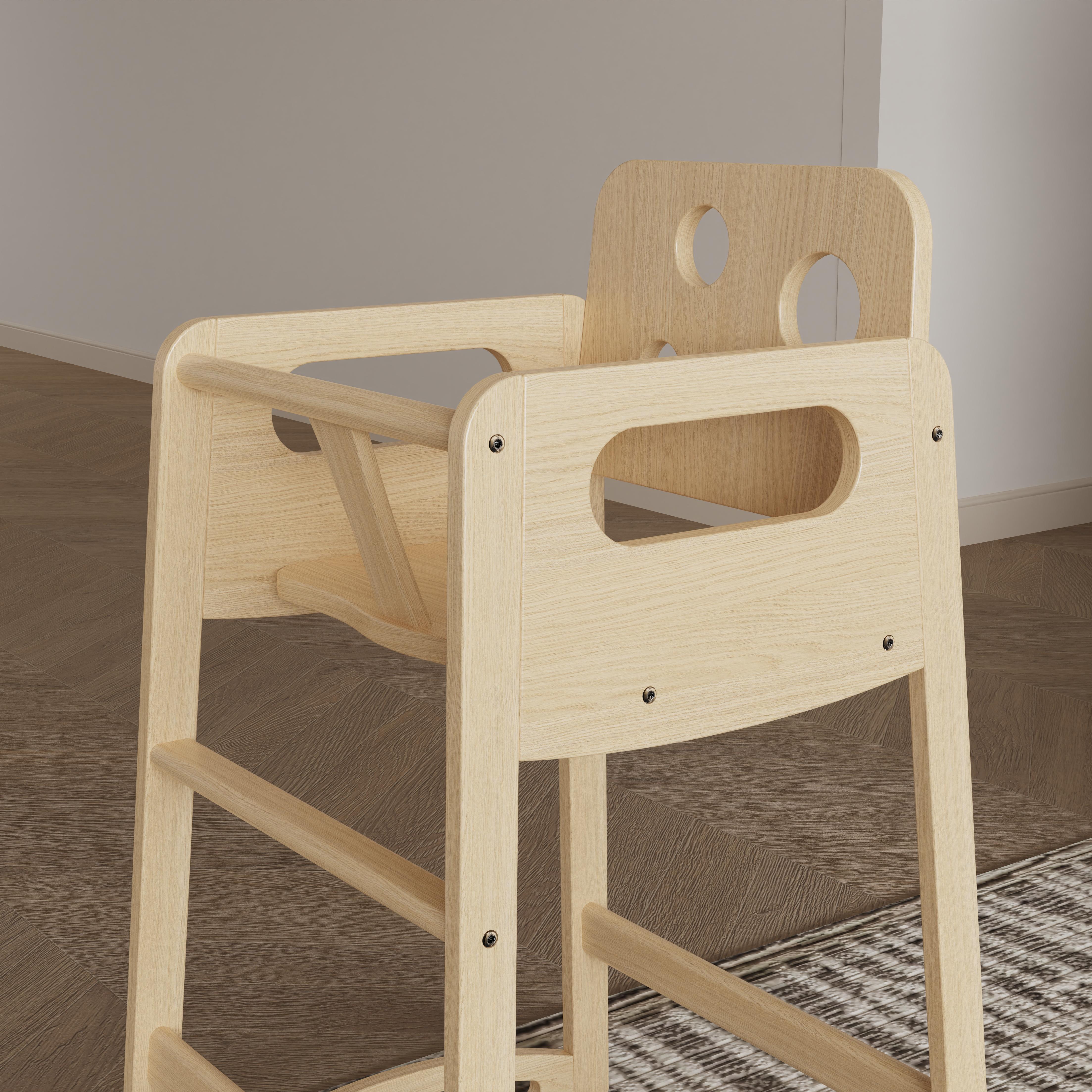 Natural Wood Baby High Chair Adjustable Height Foldable Design for Infants Dining and Play