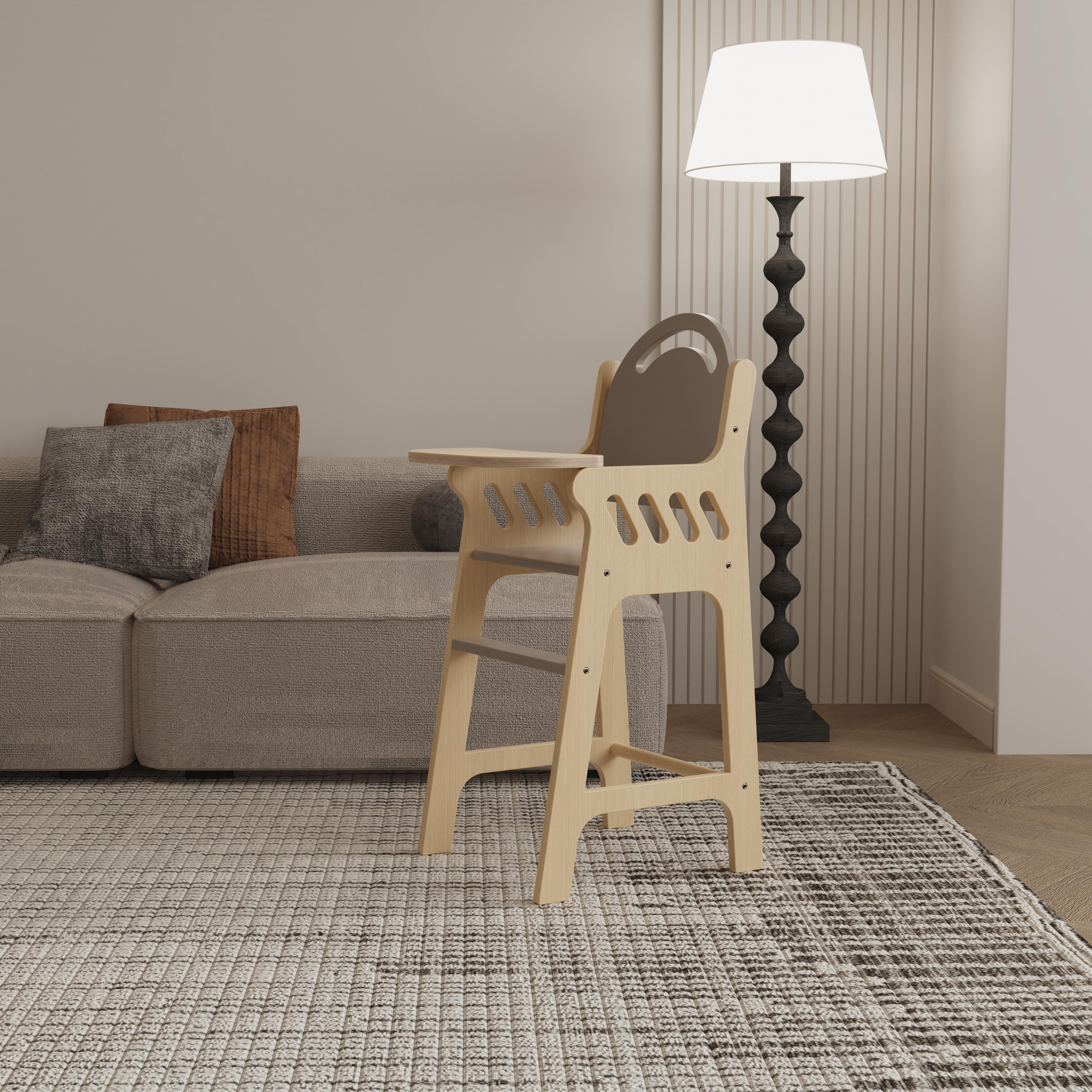 Natural Solid Wood Baby High Chair Adjustable Height Foldable Design for Kids Dining Playtime