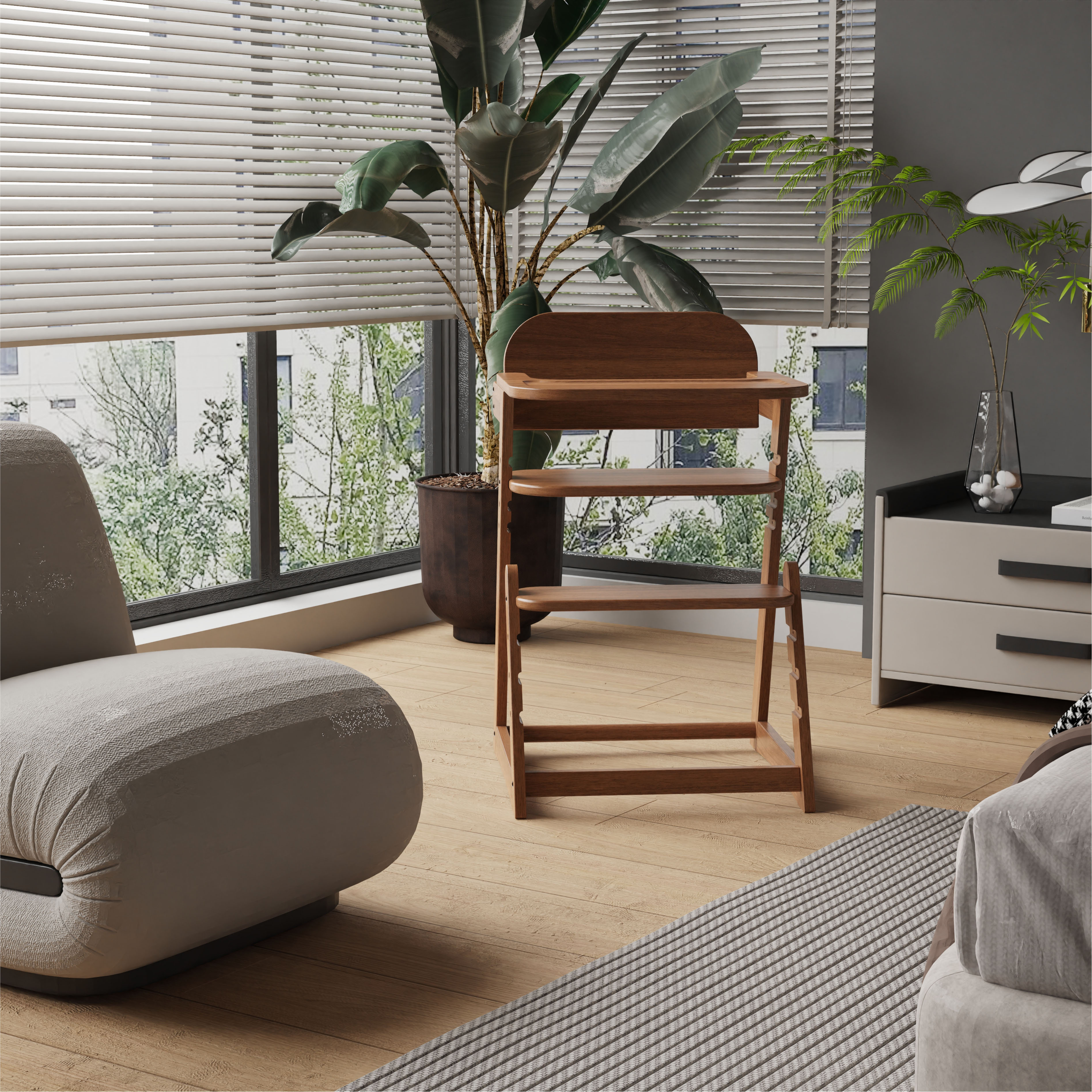 Adjustable Wooden High Chair | Convertible Baby Seat for Dining & Growing Use