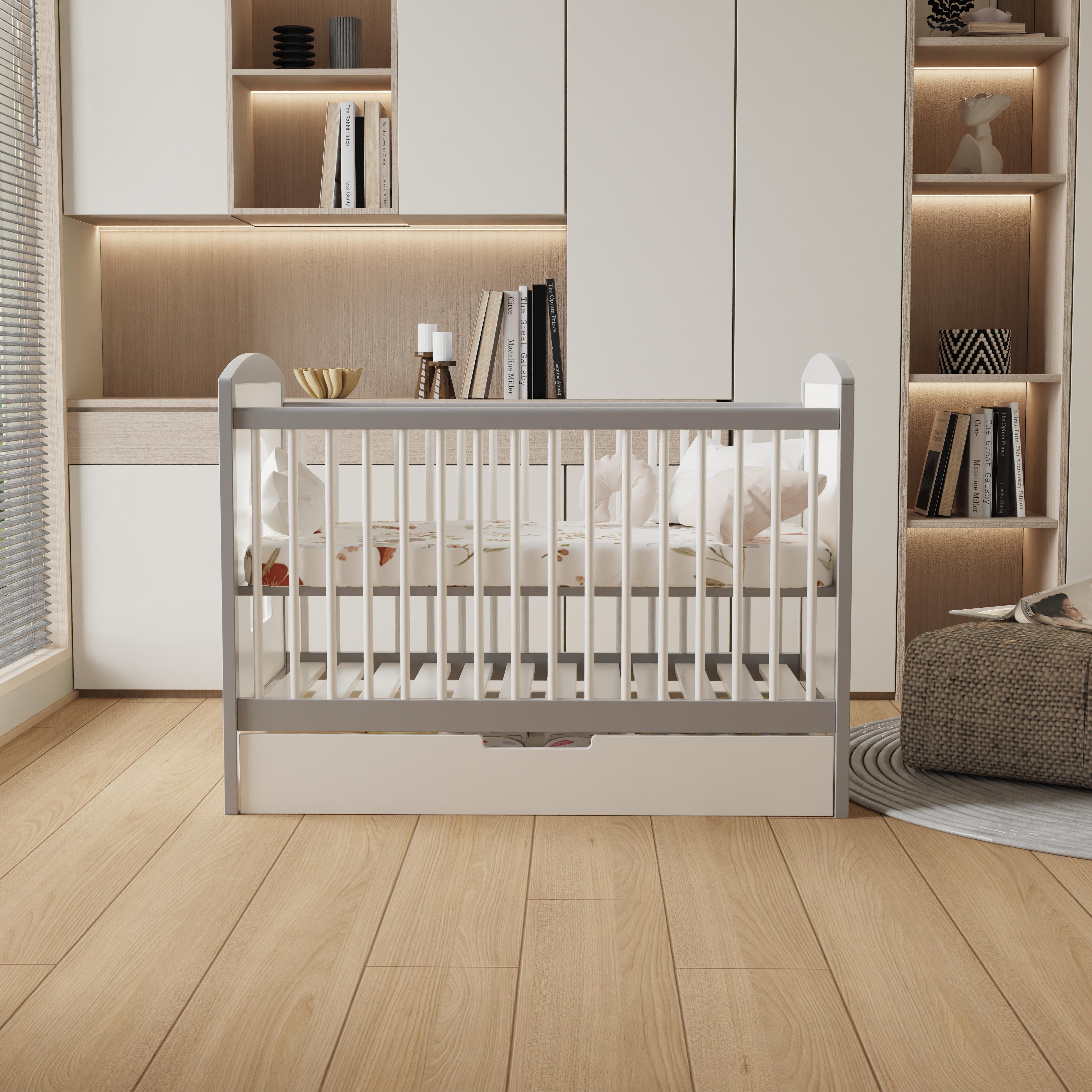 Customizable white children's bed with pull-out storage space and observation window